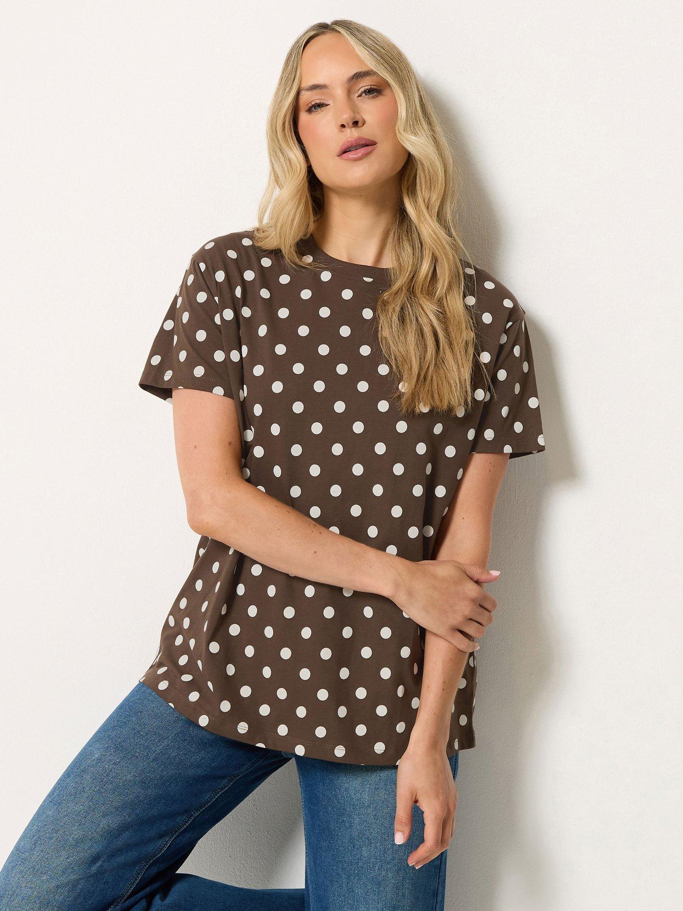Image 1 of 4 of Long Tall Sally Womens Tall Oversized Spot Print T-Shirt - Brown