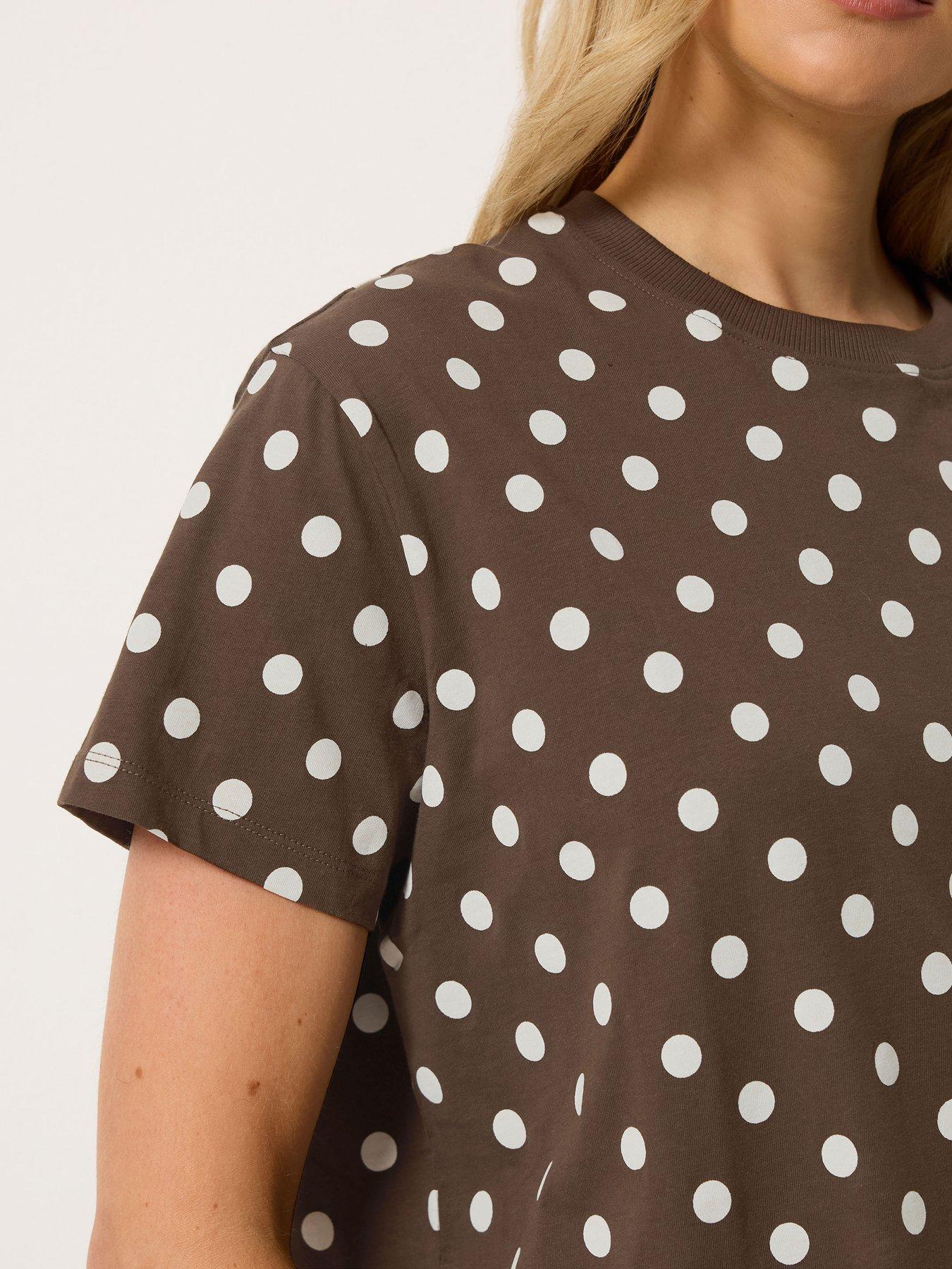 Image 4 of 4 of Long Tall Sally Womens Tall Oversized Spot Print T-Shirt - Brown