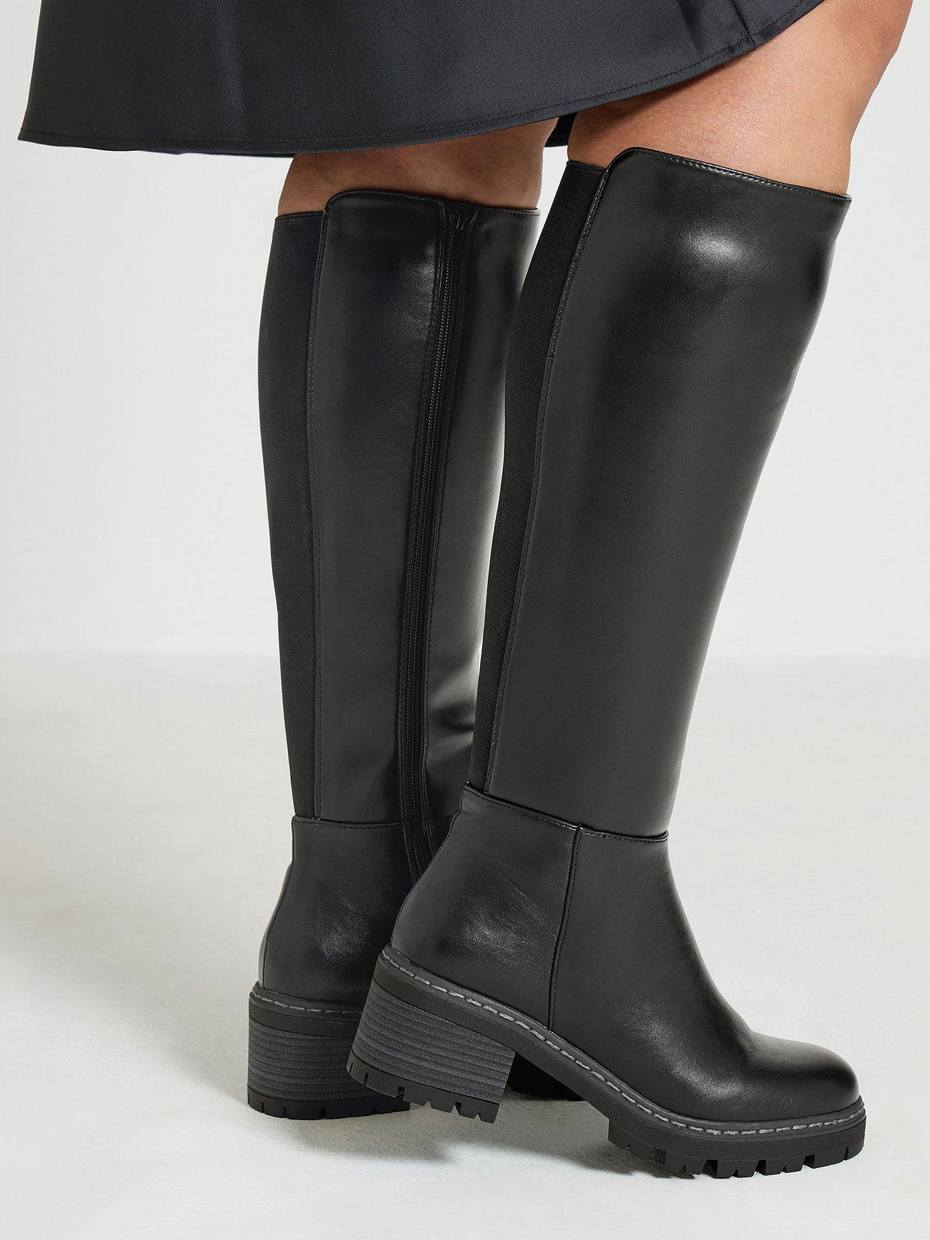 Image 1 of 4 of Yours Womens Wide Fit Stretch Back Cleated Boots - Black