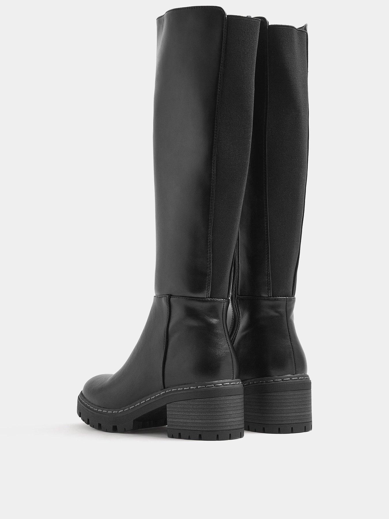 Image 2 of 4 of Yours Womens Wide Fit Stretch Back Cleated Boots - Black