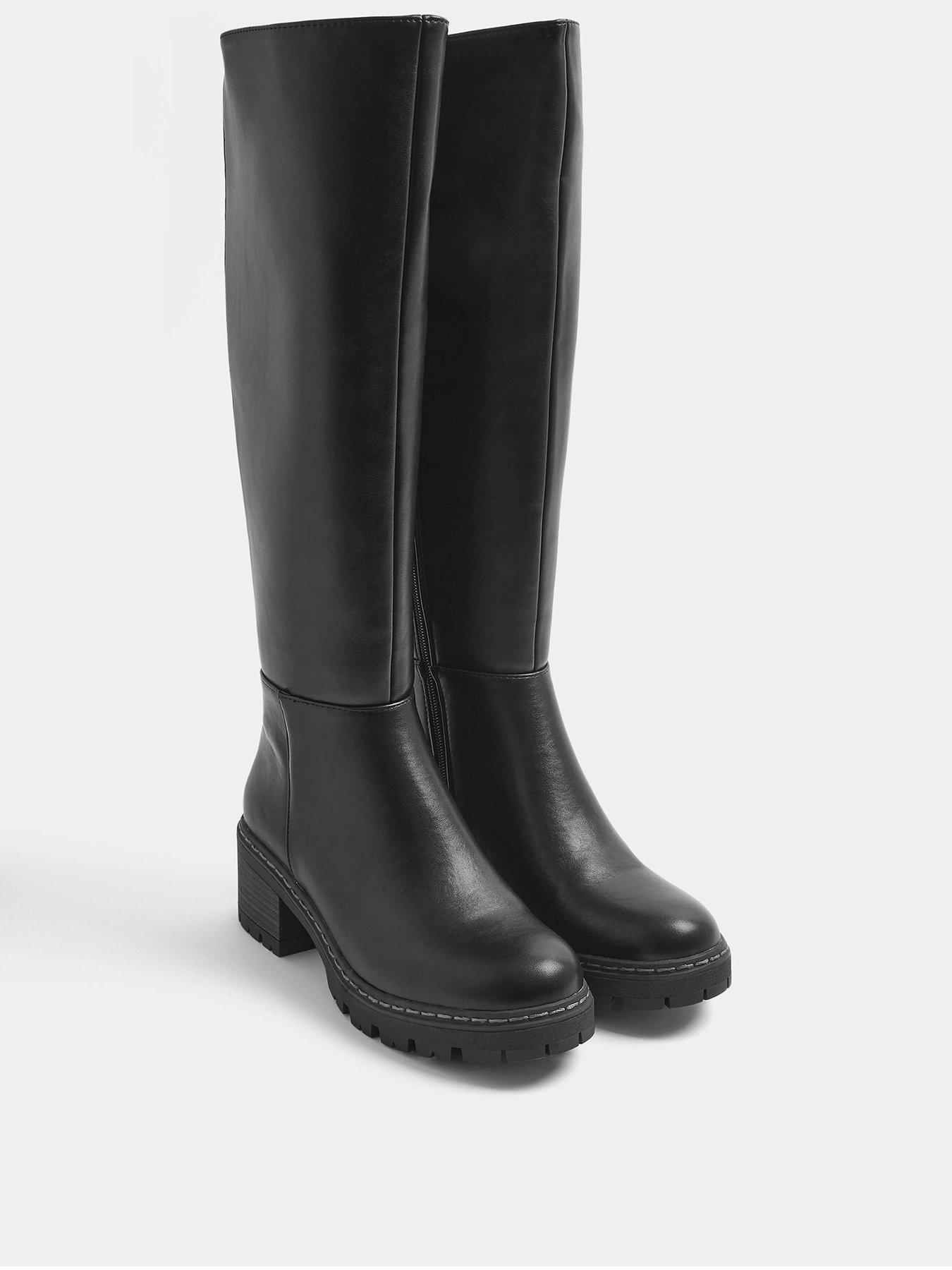 Image 3 of 4 of Yours Womens Wide Fit Stretch Back Cleated Boots - Black