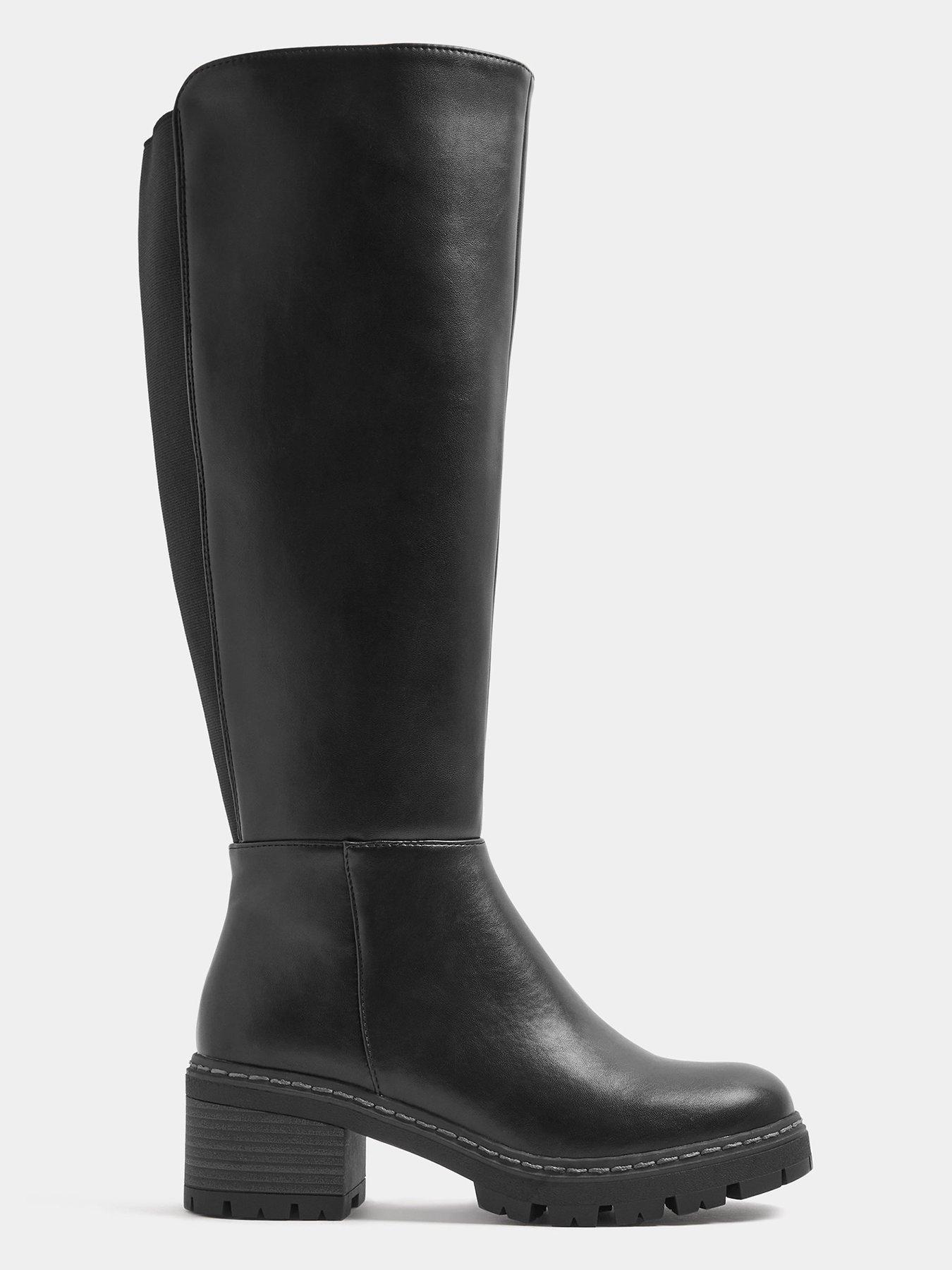 Image 4 of 4 of Yours Womens Wide Fit Stretch Back Cleated Boots - Black