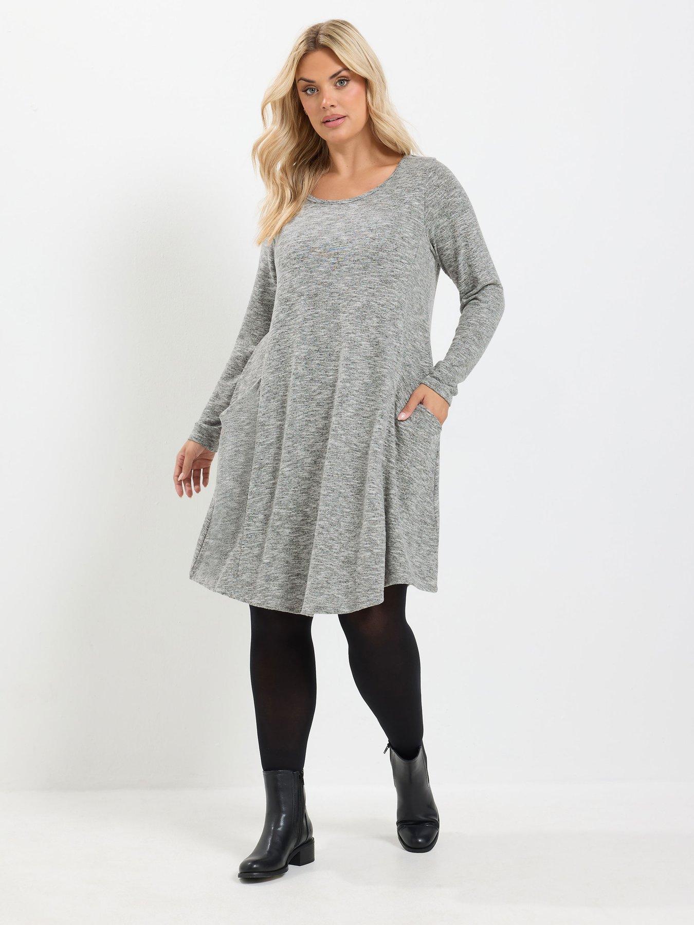 Image 3 of 4 of Yours Womens Curve Soft Touch Swing Pocket Dress - Grey