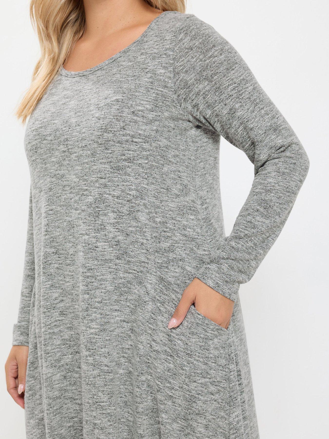Image 4 of 4 of Yours Womens Curve Soft Touch Swing Pocket Dress - Grey
