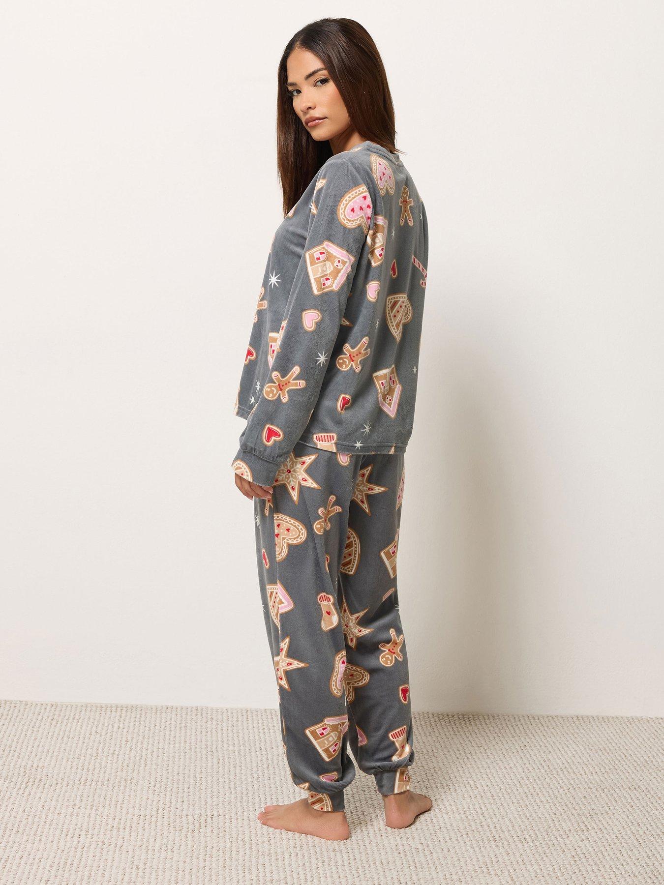 Image 2 of 4 of PixieGirl Womens Petite Christmas Biscuits Fleece Pyjama Set - Grey