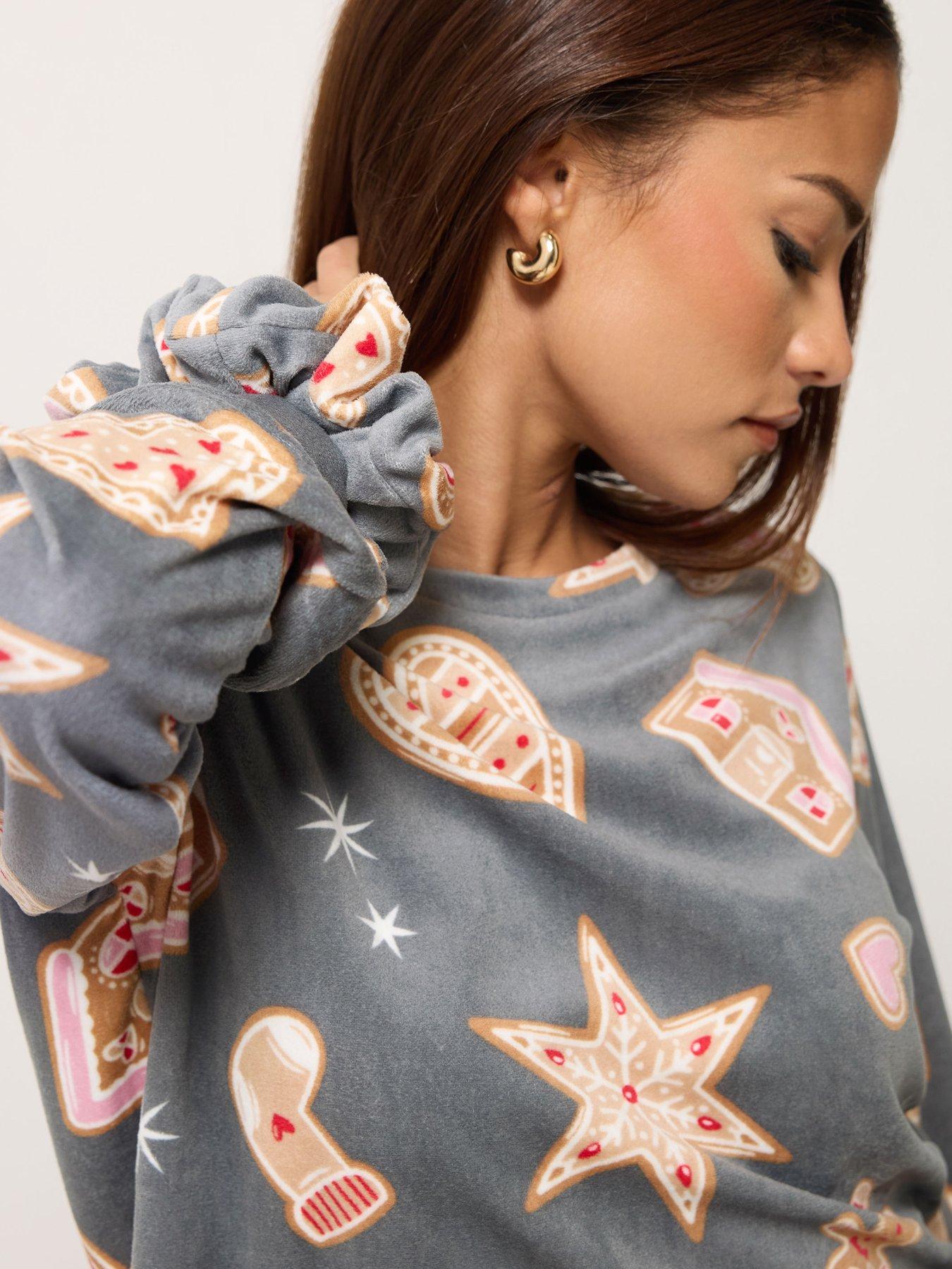 Image 4 of 4 of PixieGirl Womens Petite Christmas Biscuits Fleece Pyjama Set - Grey