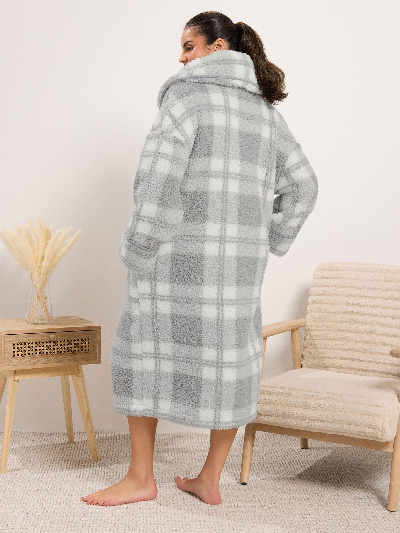 Image 2 of 3 of Yours Womens Curve Zip-Through Teddy Borg Dressing Gown - Grey
