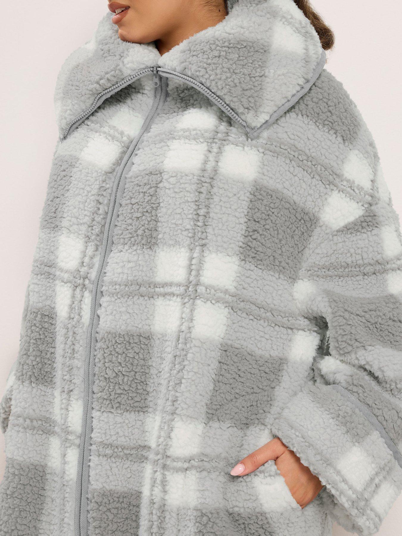 Image 3 of 3 of Yours Womens Curve Zip-Through Teddy Borg Dressing Gown - Grey