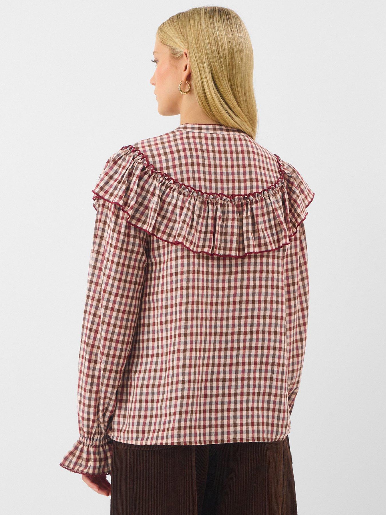 Image 2 of 4 of Accessorize Womens Gingham Frill Yoke Button-Through Blouse - Multi