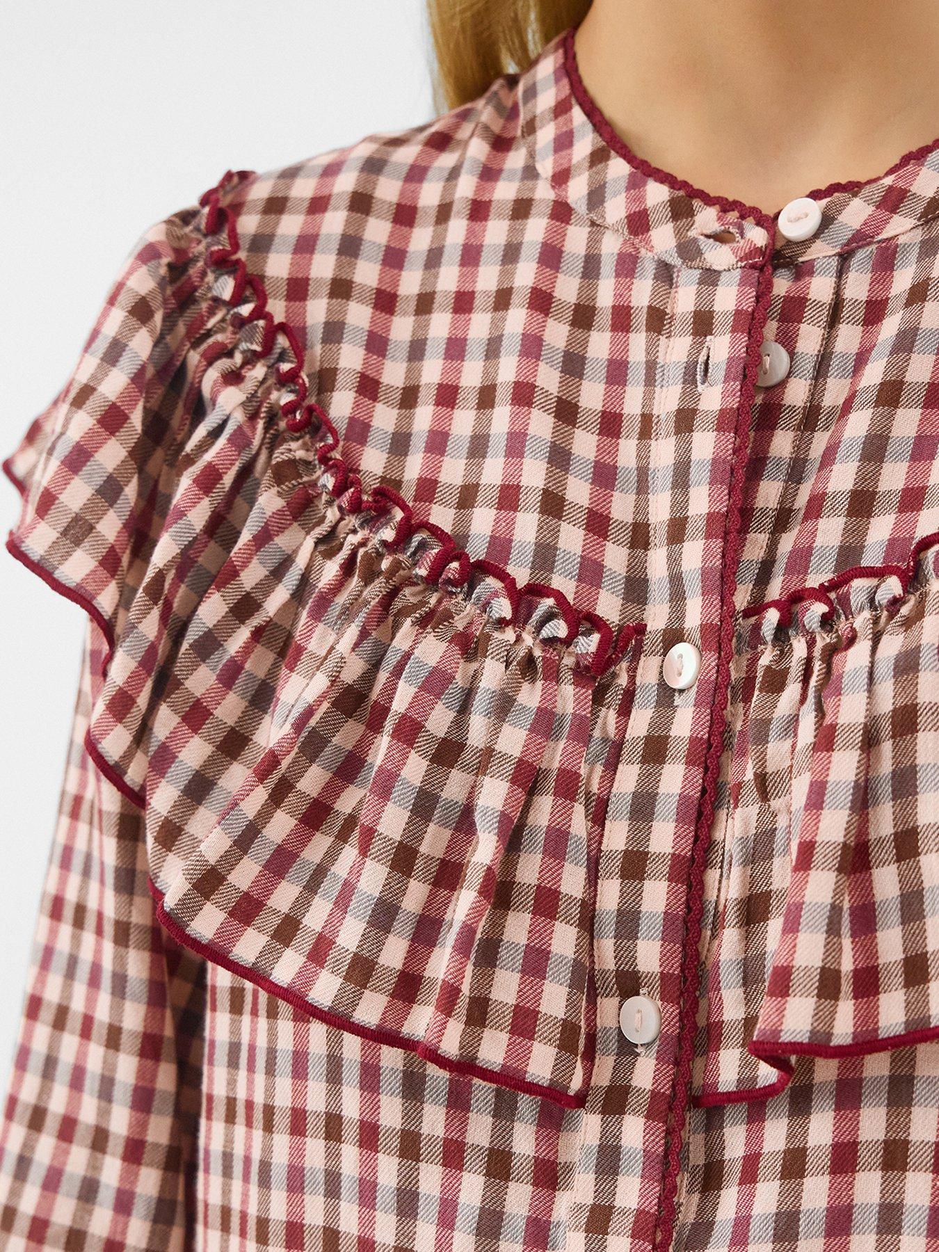 Image 3 of 4 of Accessorize Womens Gingham Frill Yoke Button-Through Blouse - Multi