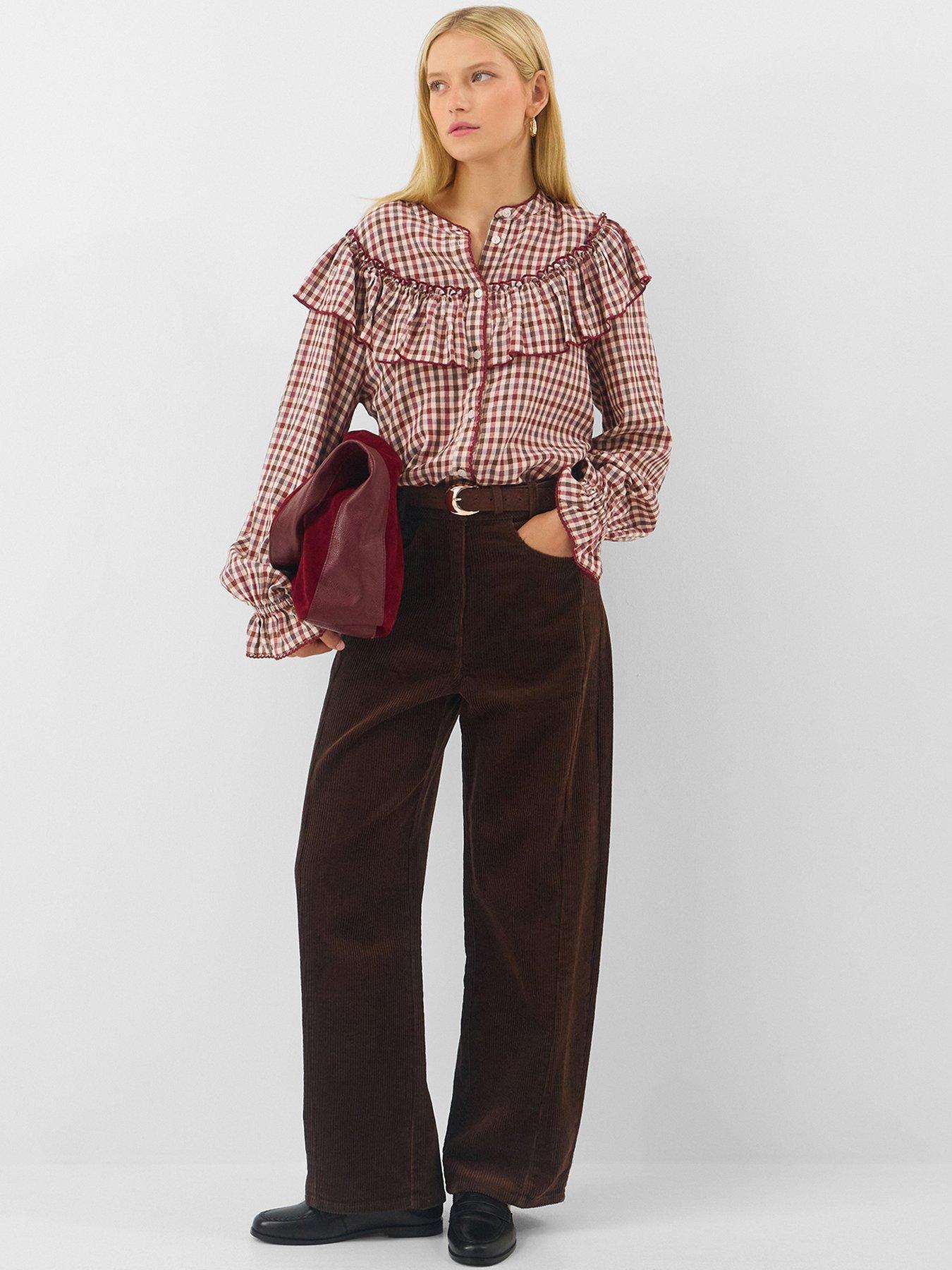 Image 4 of 4 of Accessorize Womens Gingham Frill Yoke Button-Through Blouse - Multi