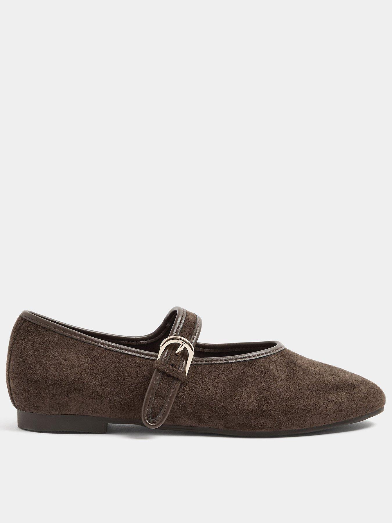 Image 1 of 4 of Long Tall Sally Womens Tall Contrast Binding Buckle Mary Jane Shoes - Brown