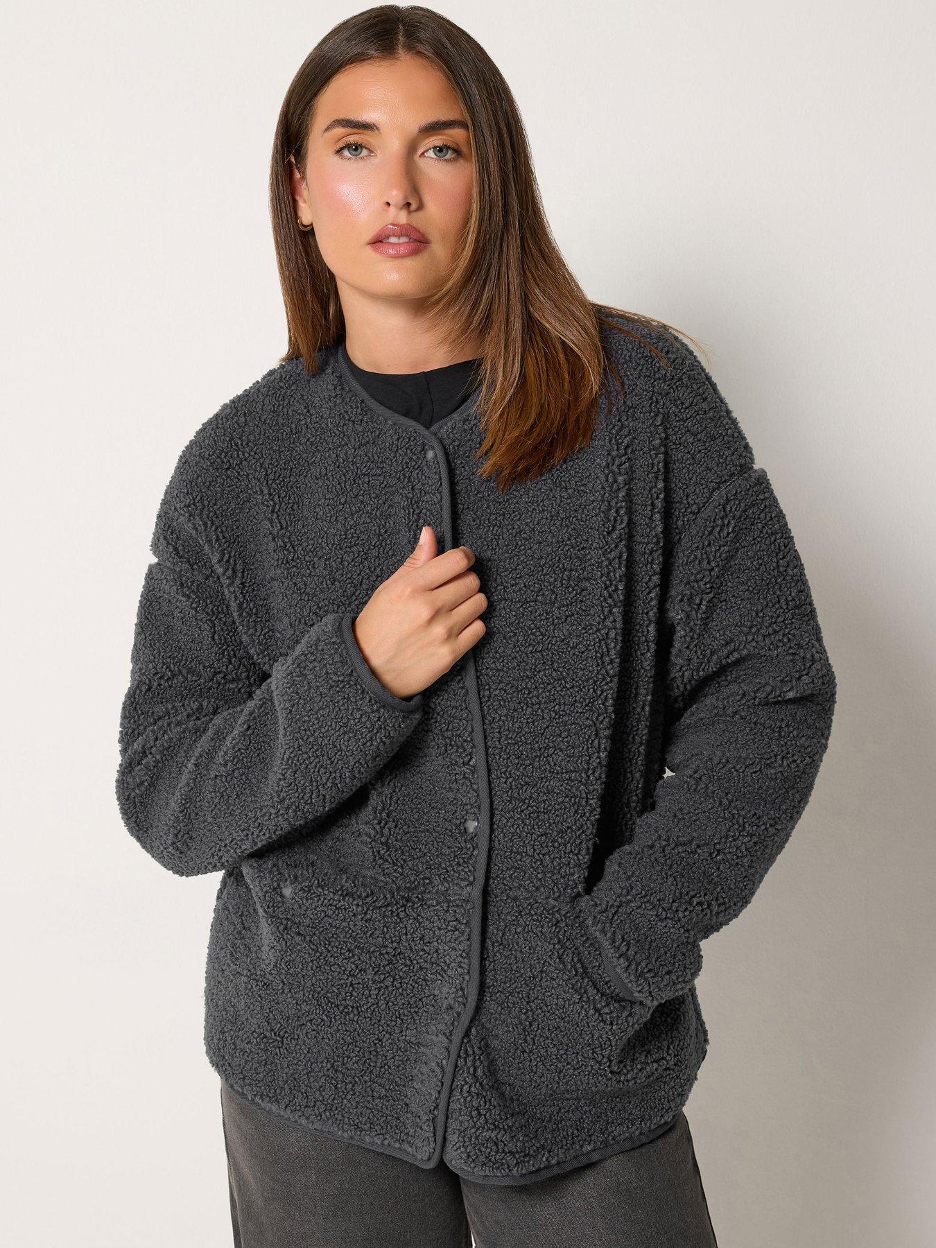 Image 1 of 4 of Long Tall Sally Womens Tall Borg Popper Front Patch Pocket Jacket - Grey