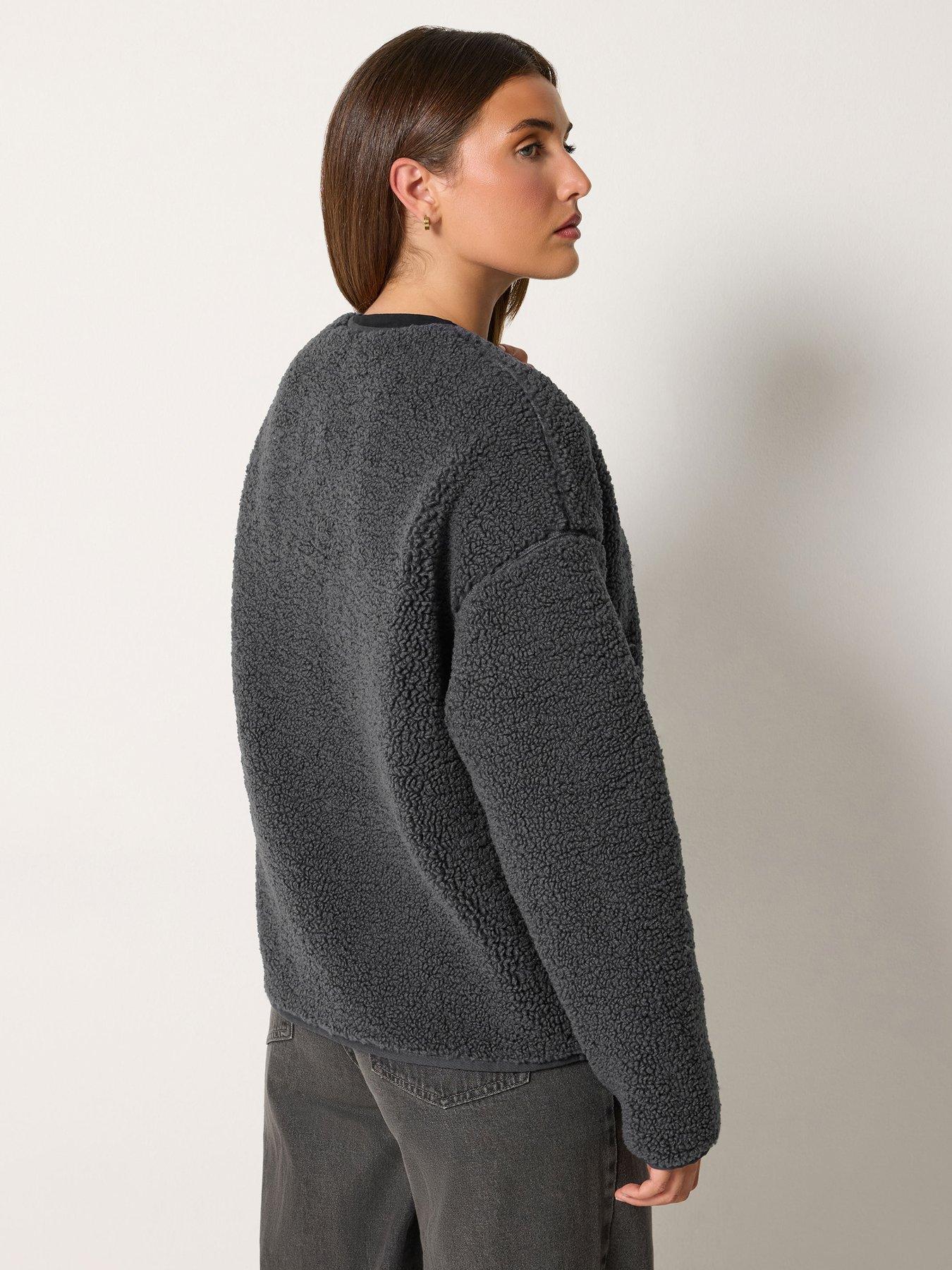 Image 2 of 4 of Long Tall Sally Womens Tall Borg Popper Front Patch Pocket Jacket - Grey