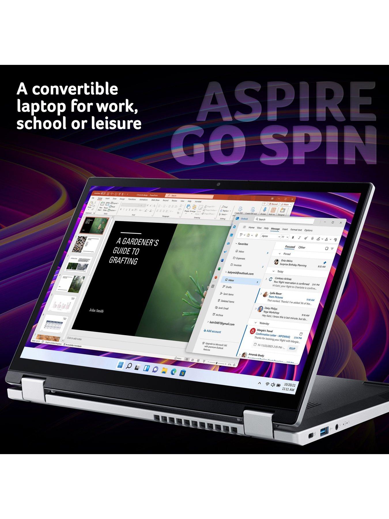 Image 3 of 7 of Acer Aspire Go Spin 14 Touchscreen Laptop - Intel Core 3, 8GB RAM, 128GB SSD, 14in WUXGA IPS, Silver - No Power Adaptor Included