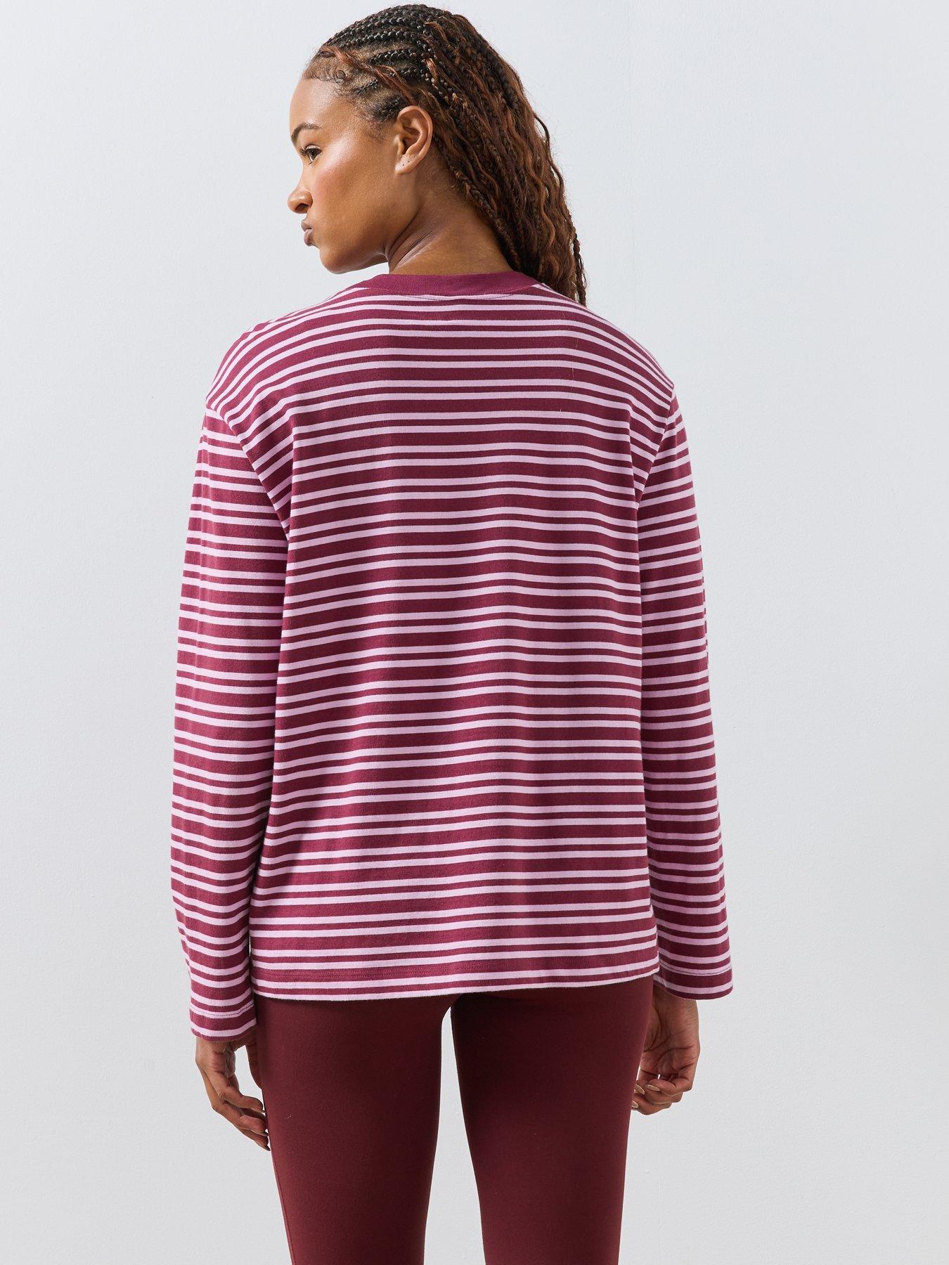 Image 2 of 6 of Sweaty Betty Womens Stripe Long Sleeve Crew Neck T-Shirt - Red
