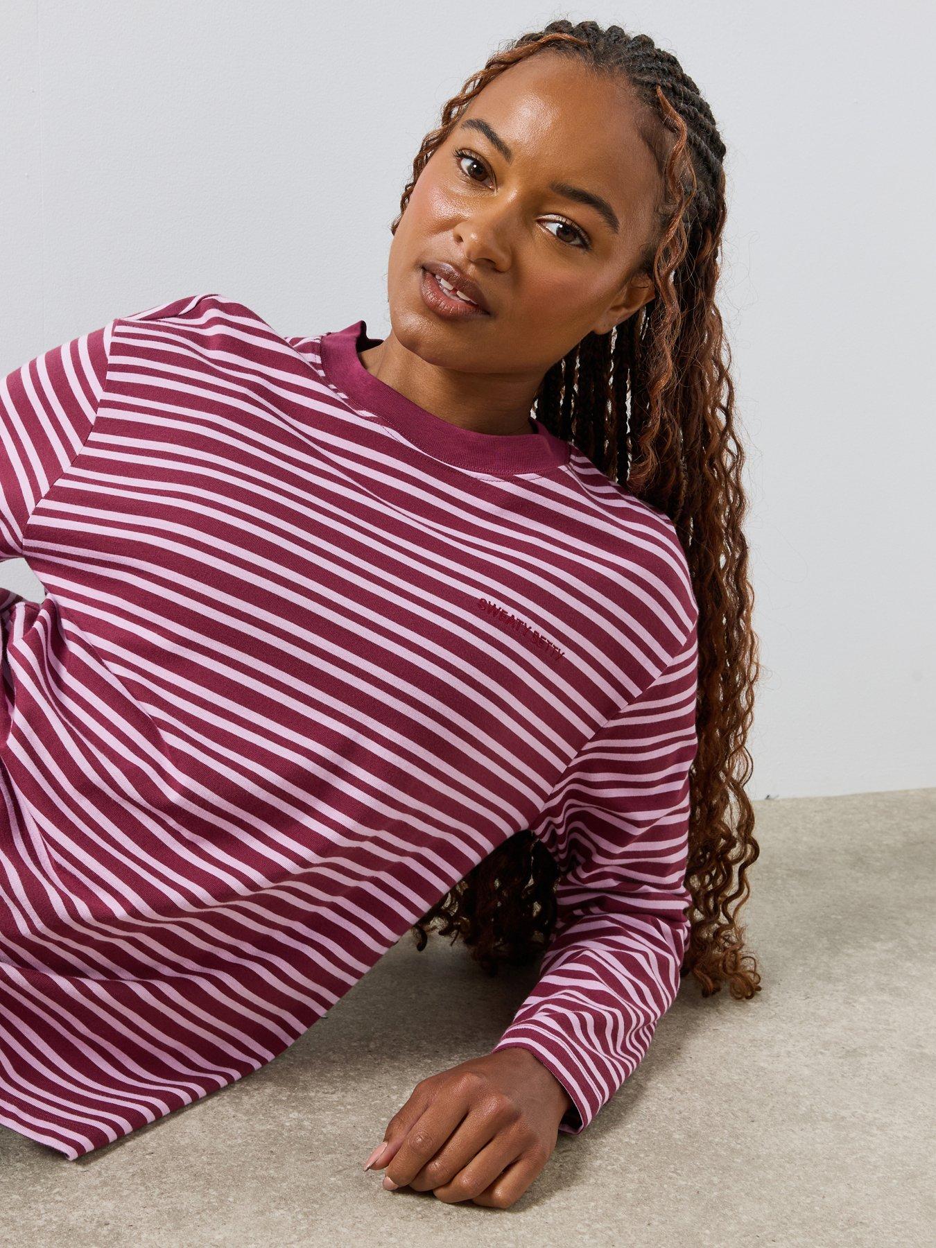 Image 4 of 6 of Sweaty Betty Womens Stripe Long Sleeve Crew Neck T-Shirt - Red