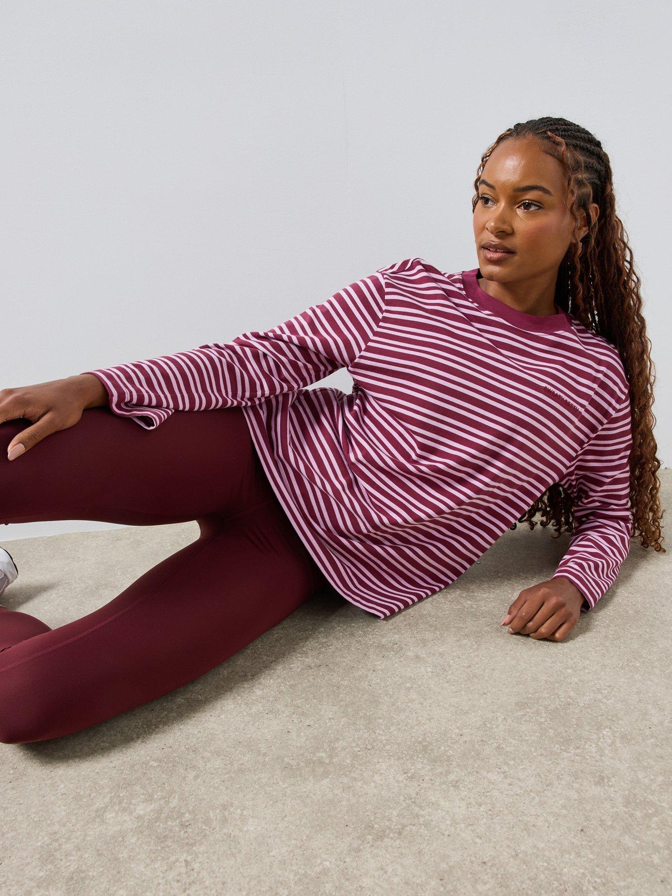 Image 6 of 6 of Sweaty Betty Womens Stripe Long Sleeve Crew Neck T-Shirt - Red