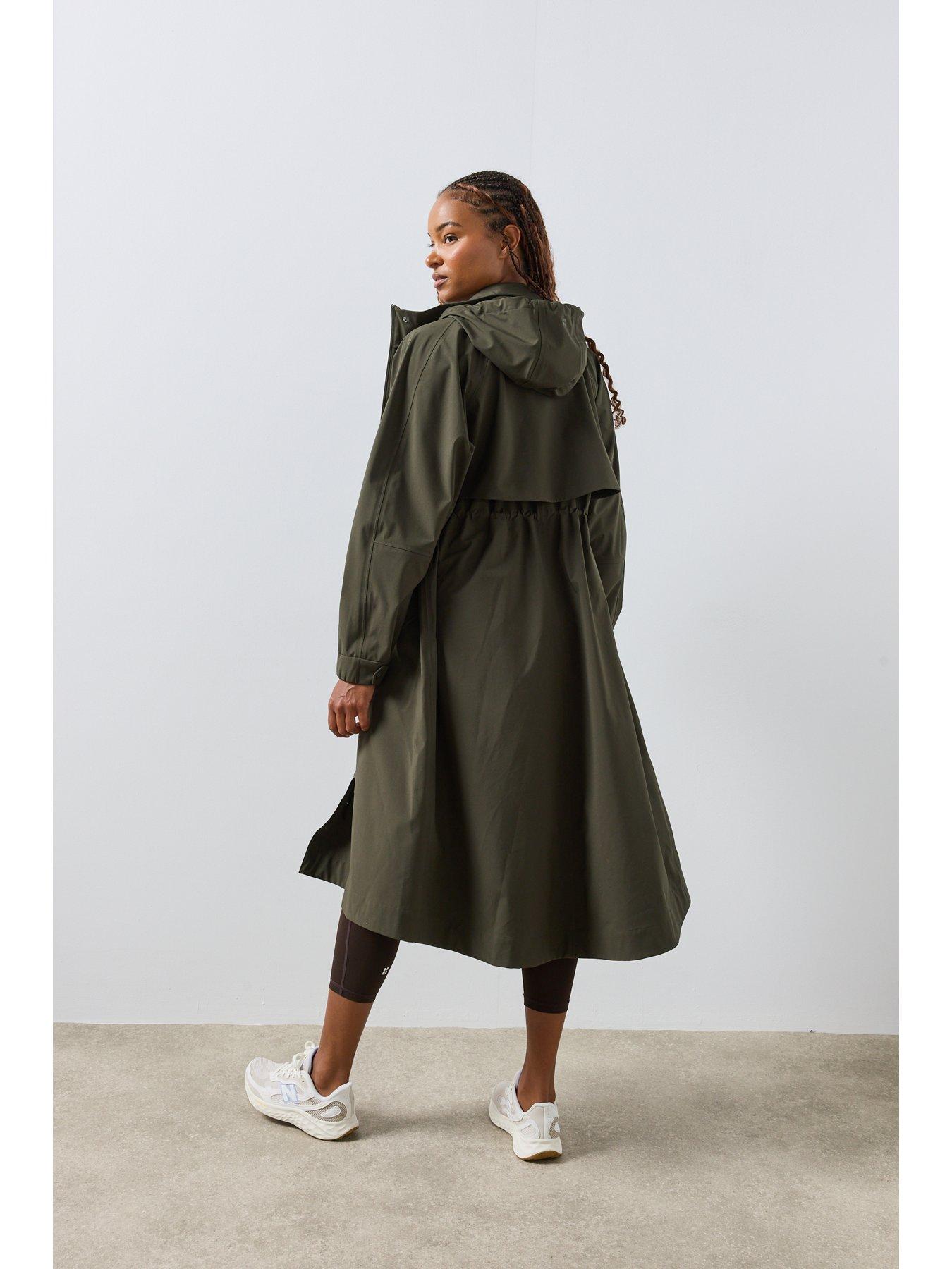 Image 2 of 6 of Sweaty Betty Womens Motion Waterproof Longline Hooded Parka - Green