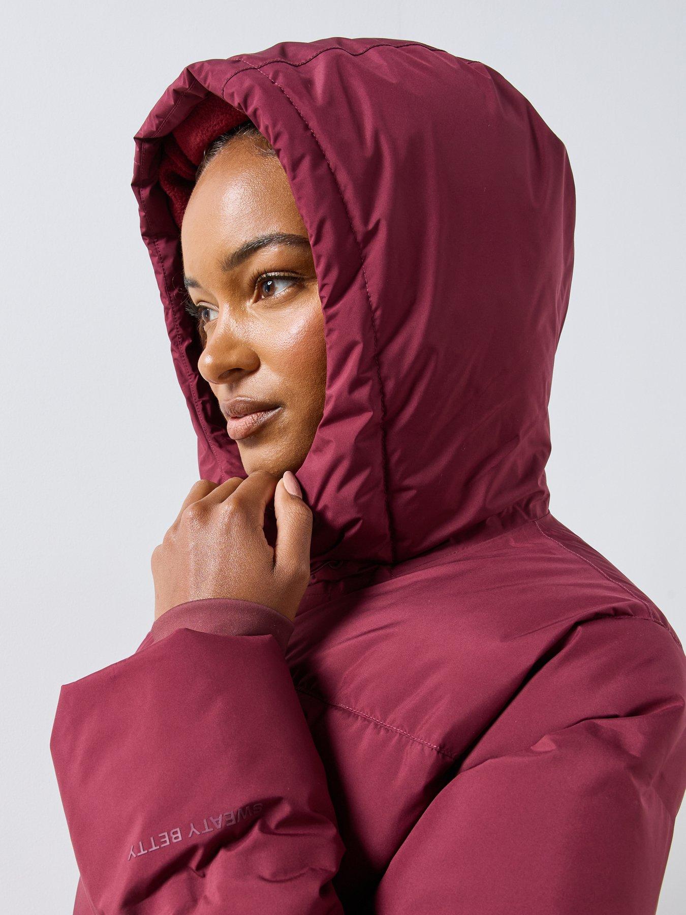 Image 6 of 6 of Sweaty Betty Womens Nimbus Longline Waterproof Hooded Puffer Jacket - Red