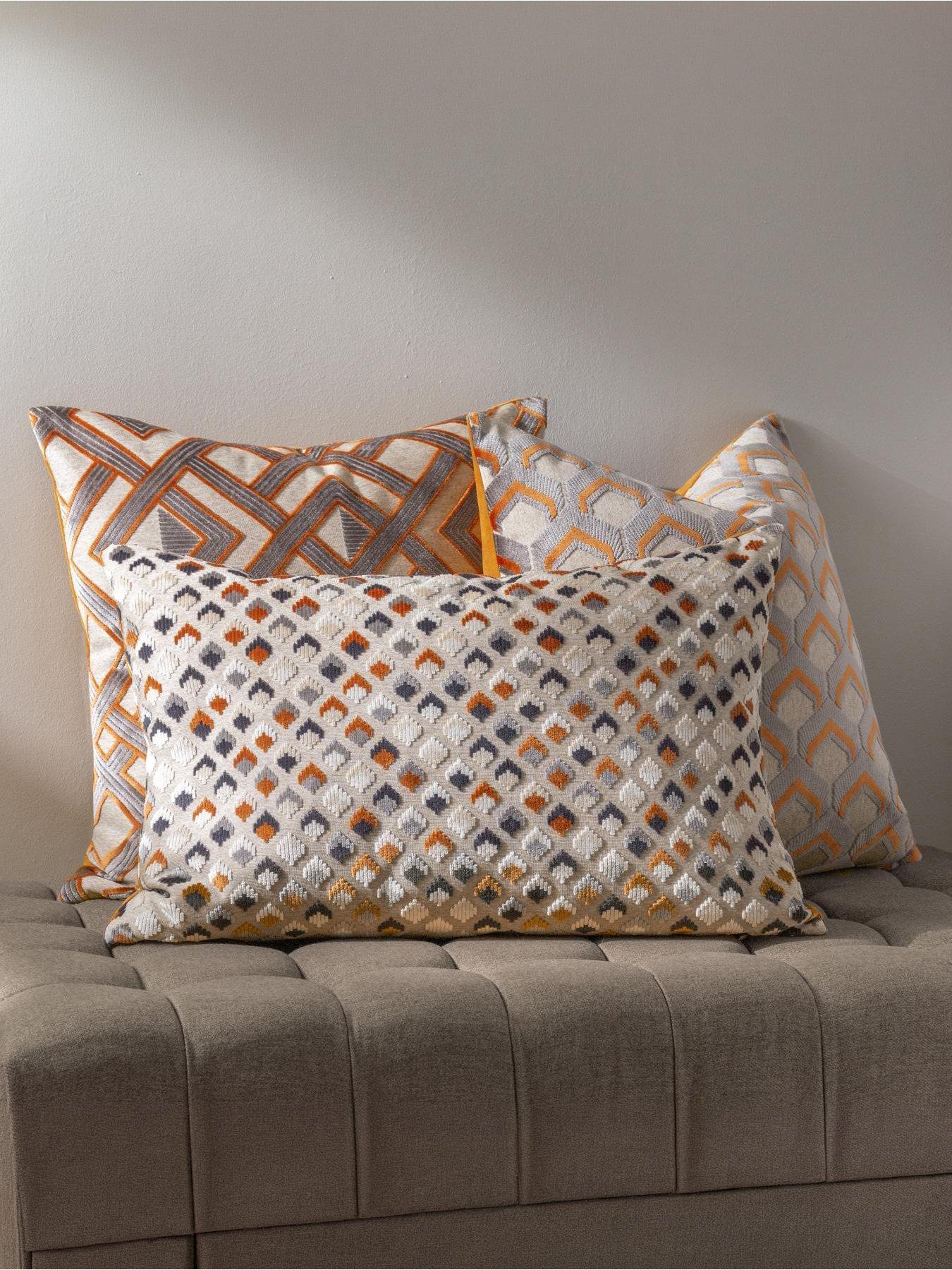 Paoletti Orange Lexington Geometric Velvet Cushion In | : 40Cm X 60Cm - Image 6
