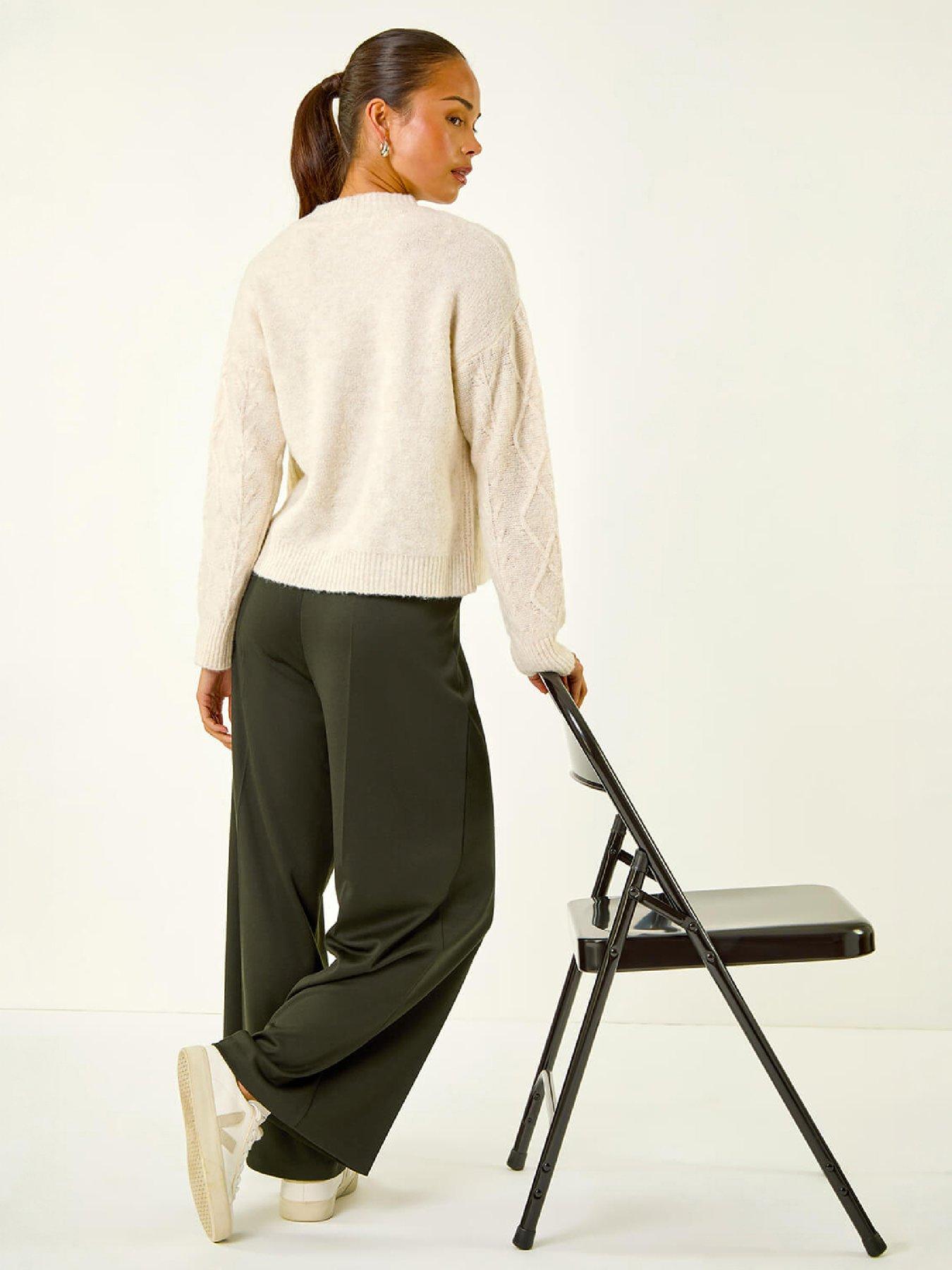 Image 1 of 4 of Roman Womens Petite Wide Leg Full Length Ponte Trousers - Green