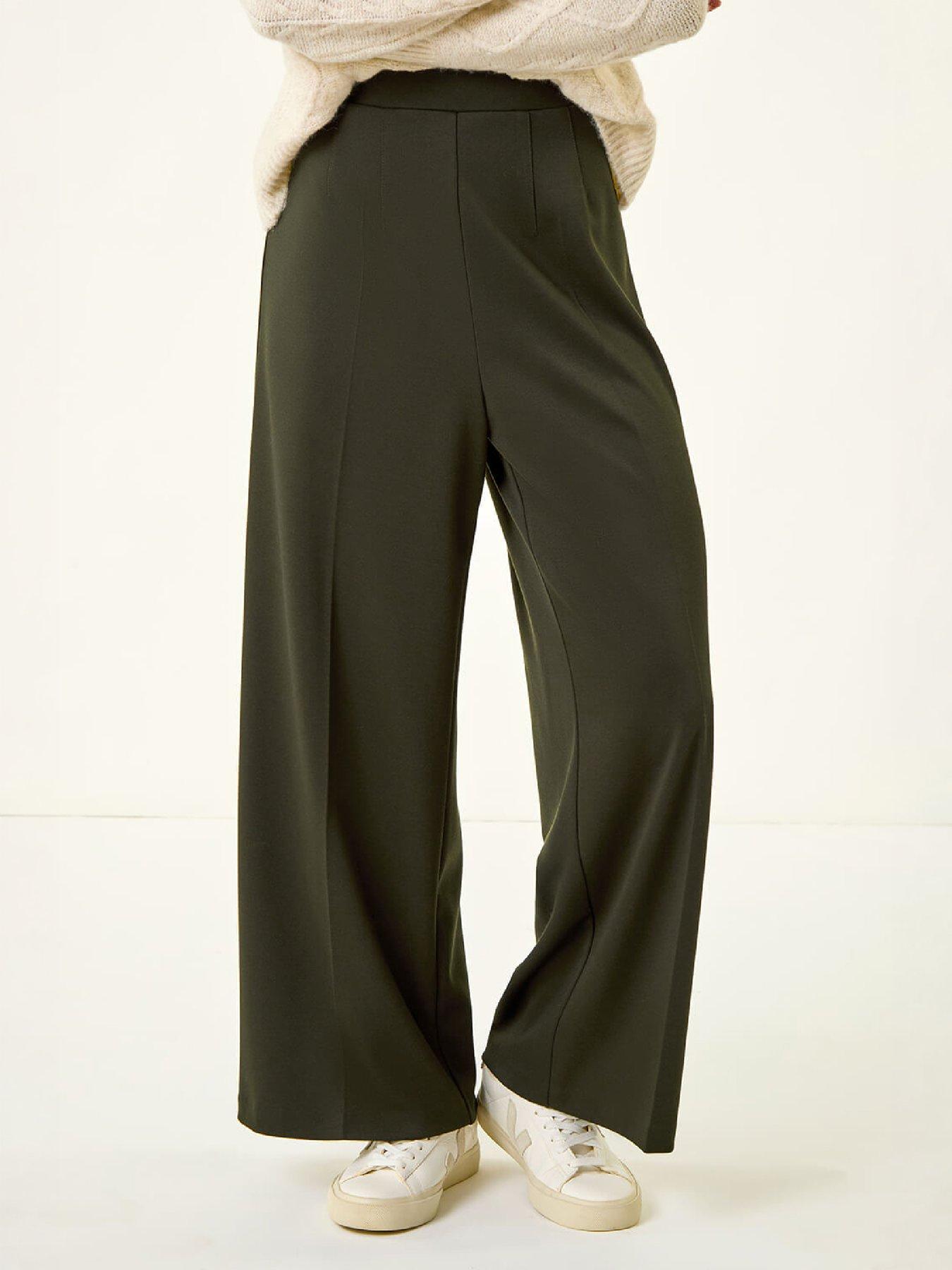 Image 2 of 4 of Roman Womens Petite Wide Leg Full Length Ponte Trousers - Green