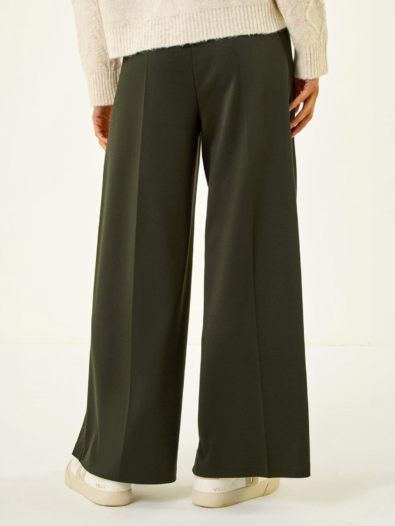 Image 3 of 4 of Roman Womens Petite Wide Leg Full Length Ponte Trousers - Green
