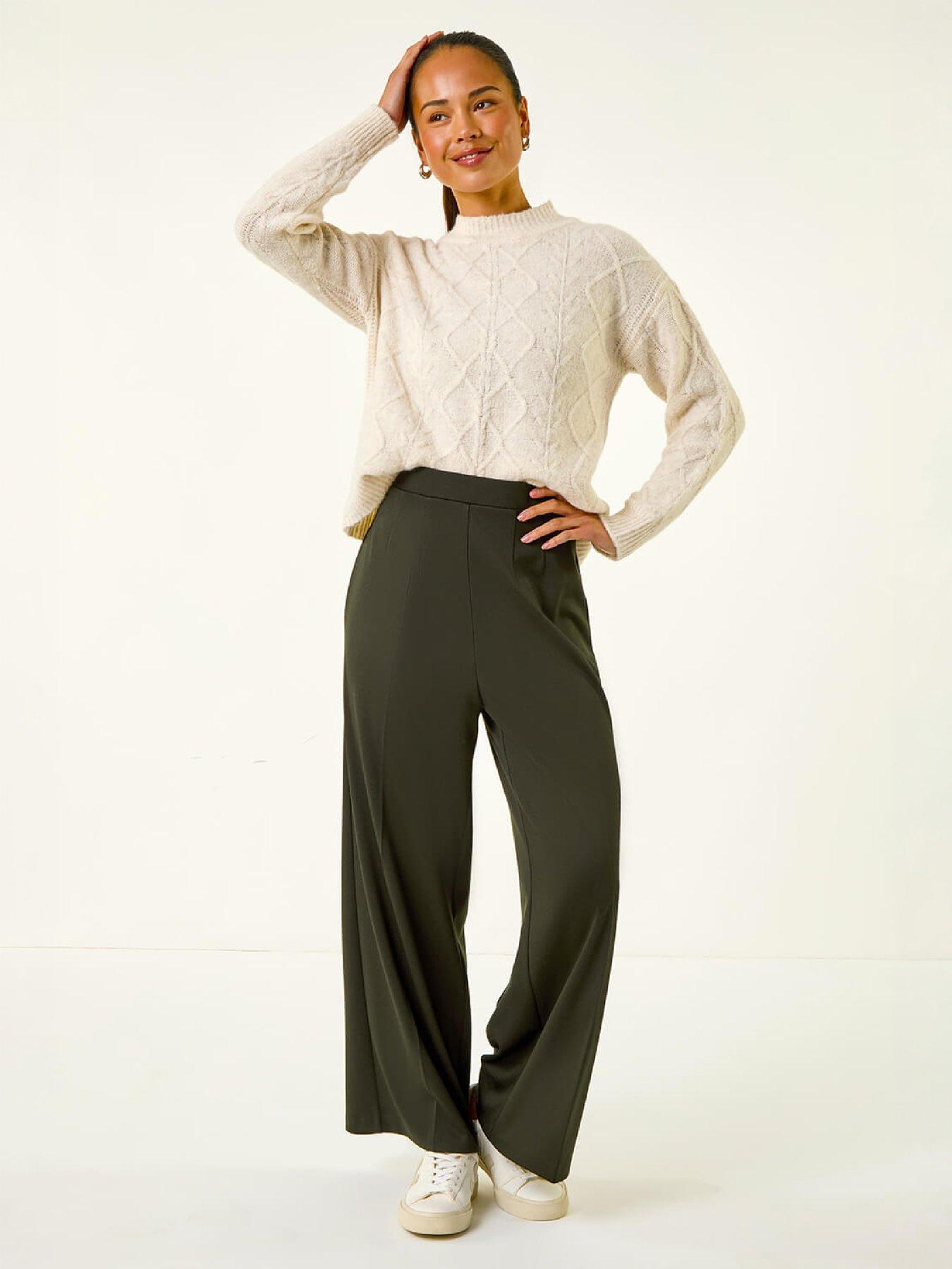 Image 4 of 4 of Roman Womens Petite Wide Leg Full Length Ponte Trousers - Green
