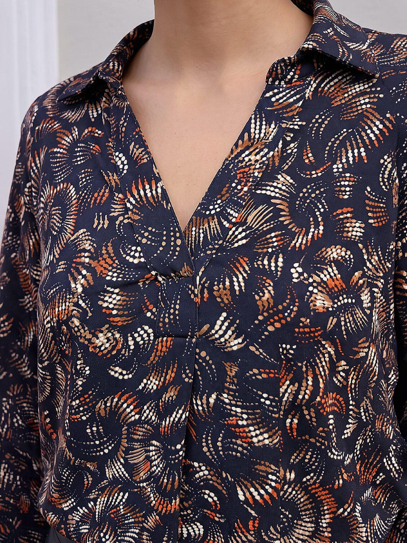 Image 2 of 4 of Roman Womens Abstract Puff Print Long Sleeve Collar Shirt - Navy