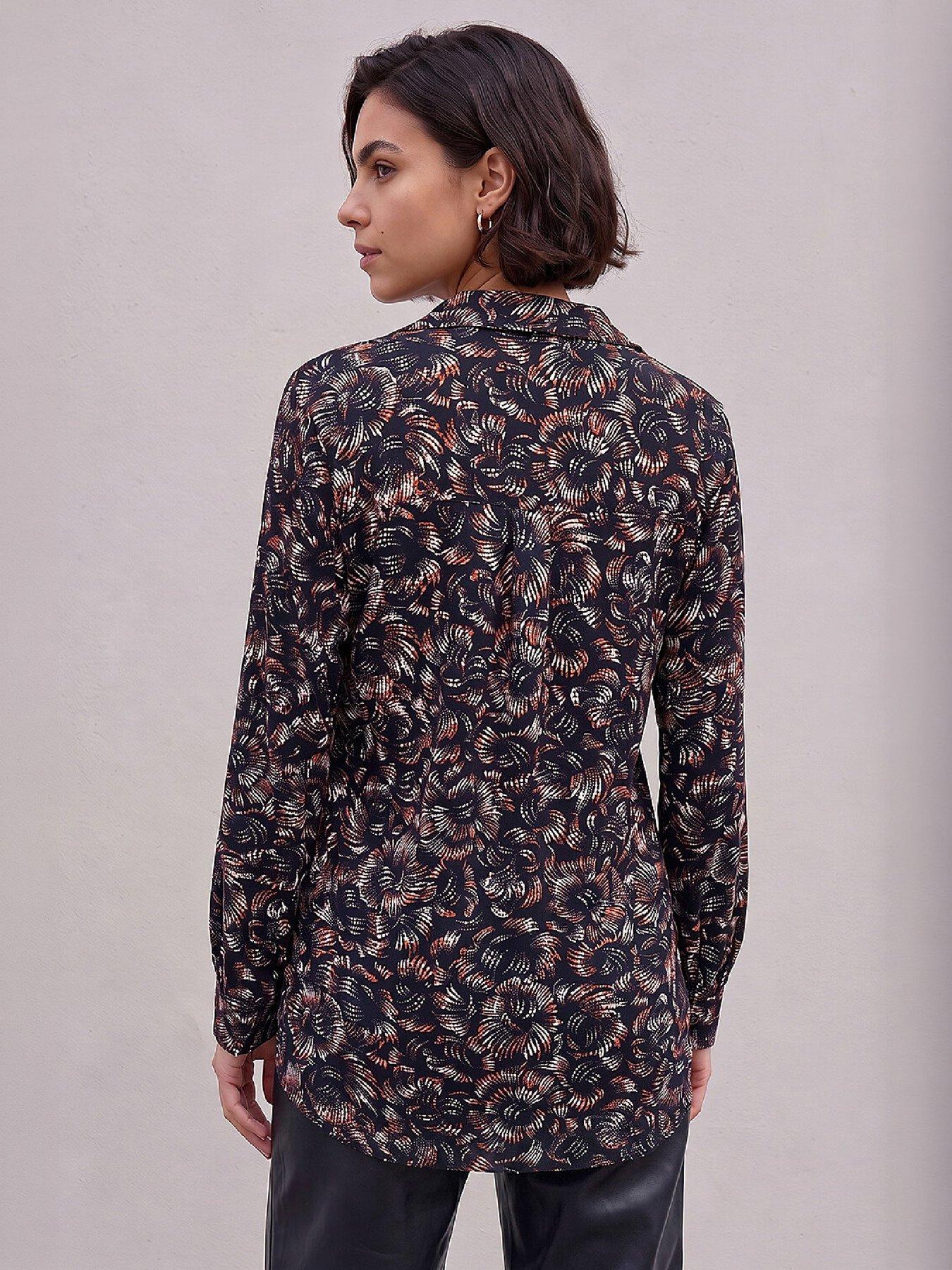 Image 4 of 4 of Roman Womens Abstract Puff Print Long Sleeve Collar Shirt - Navy