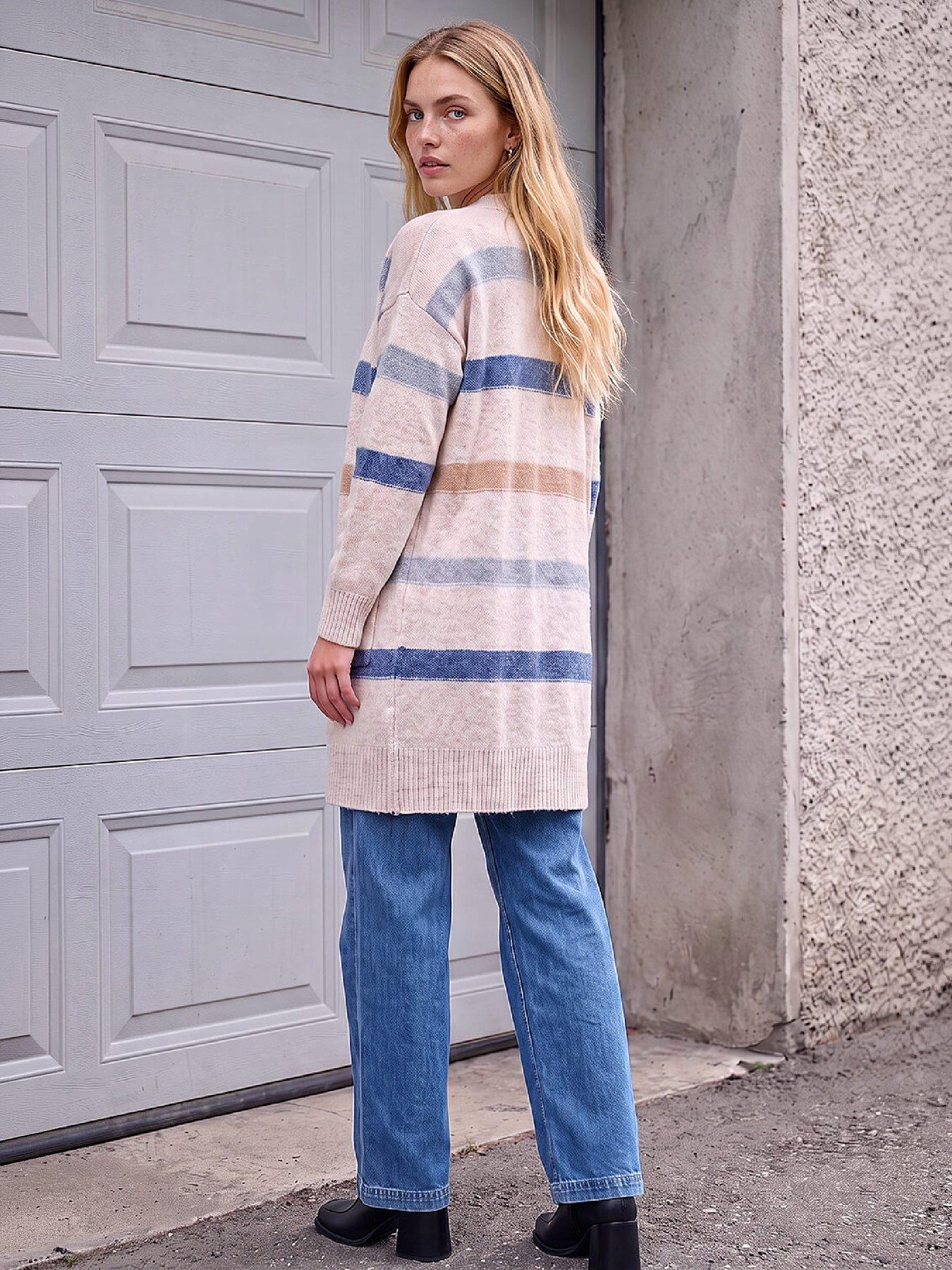 Image 3 of 4 of Roman Womens Soft Knit Stripe Cardigan - Cream