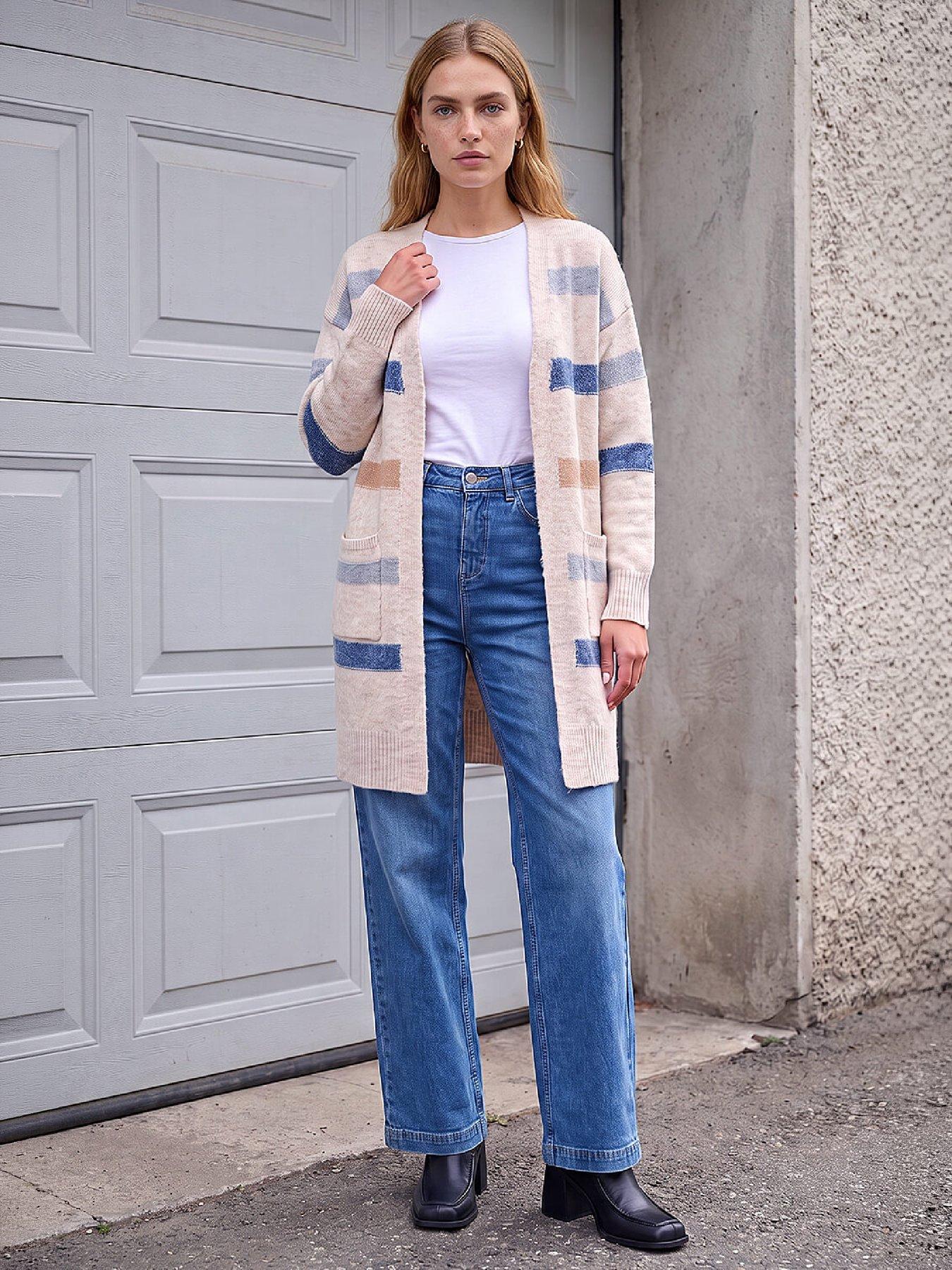 Image 4 of 4 of Roman Womens Soft Knit Stripe Cardigan - Cream
