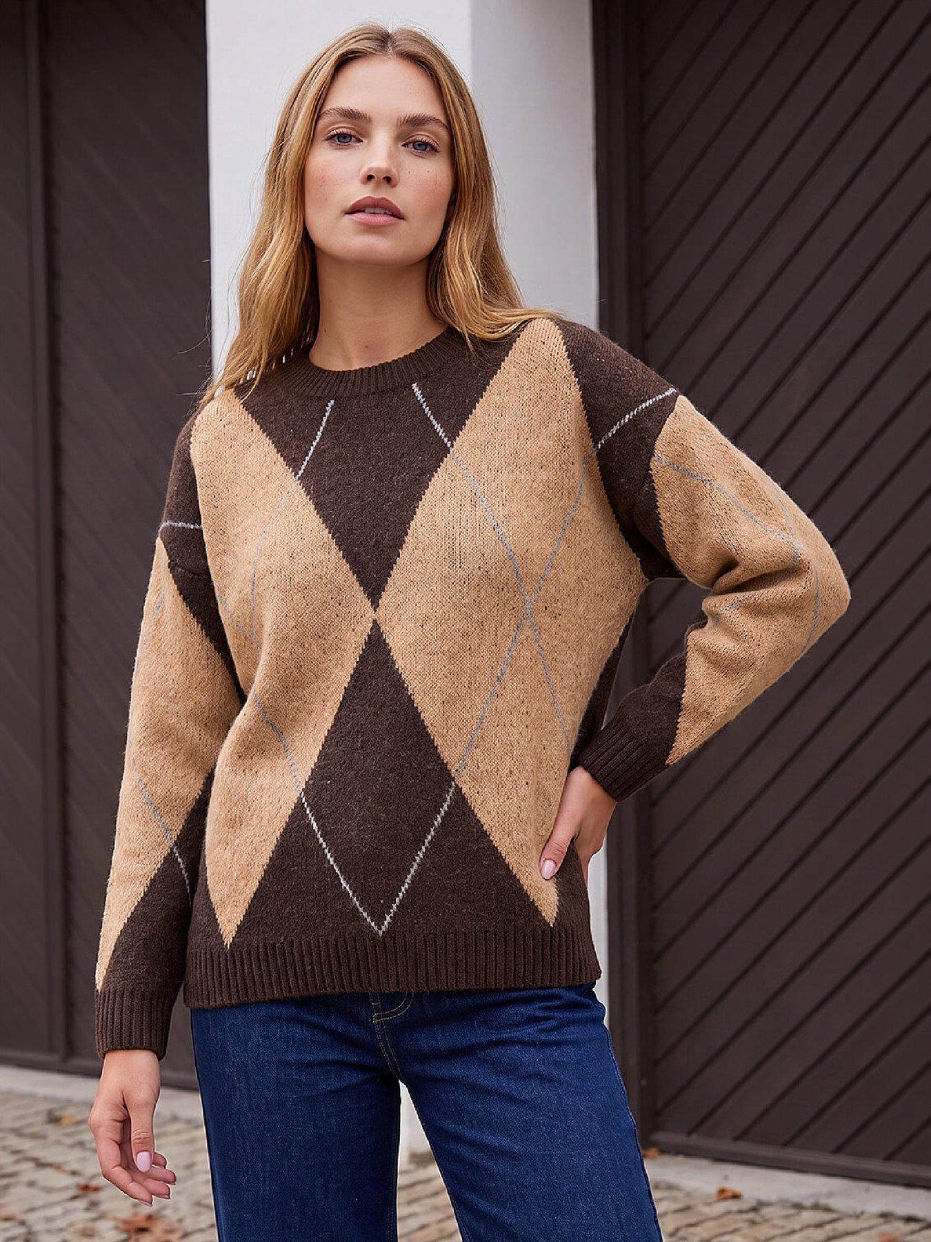 Roman Chocolate Argyle Knit Jumper - Image 9