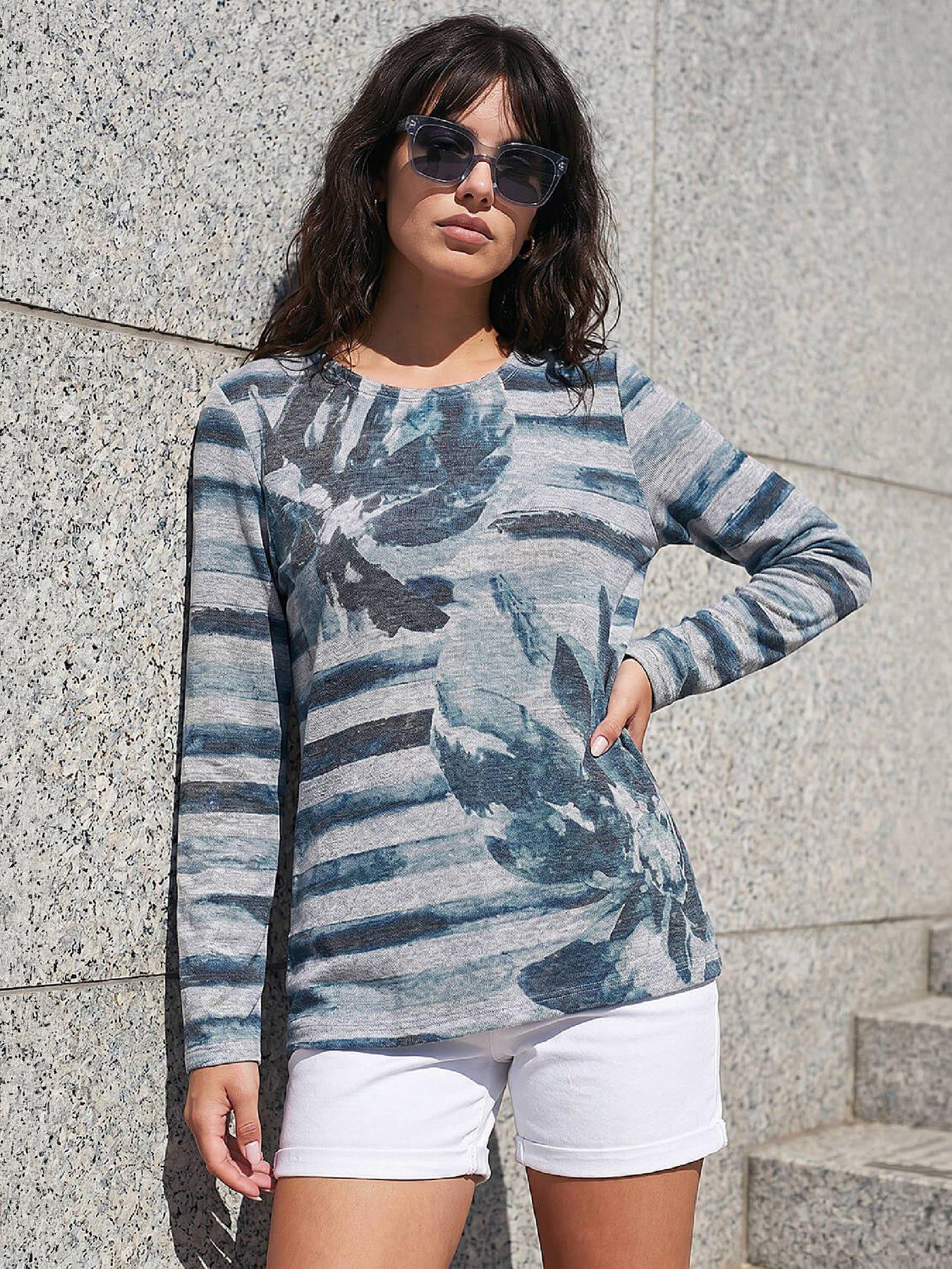 Roman Women's Blue Floral Stripe Print Top In | Size: 20 - Image 8