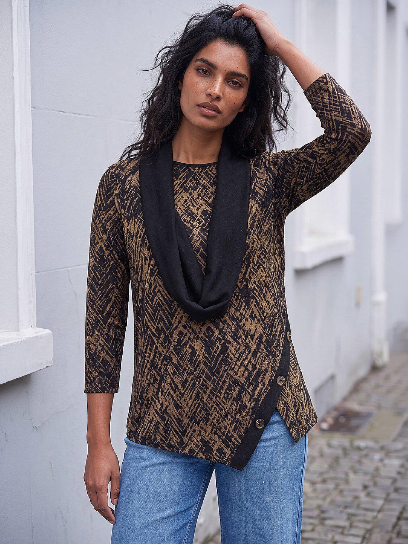 Roman Women's Chocolate Printed Snit Scarf Tunic Top In | : Size 12 - Image 6