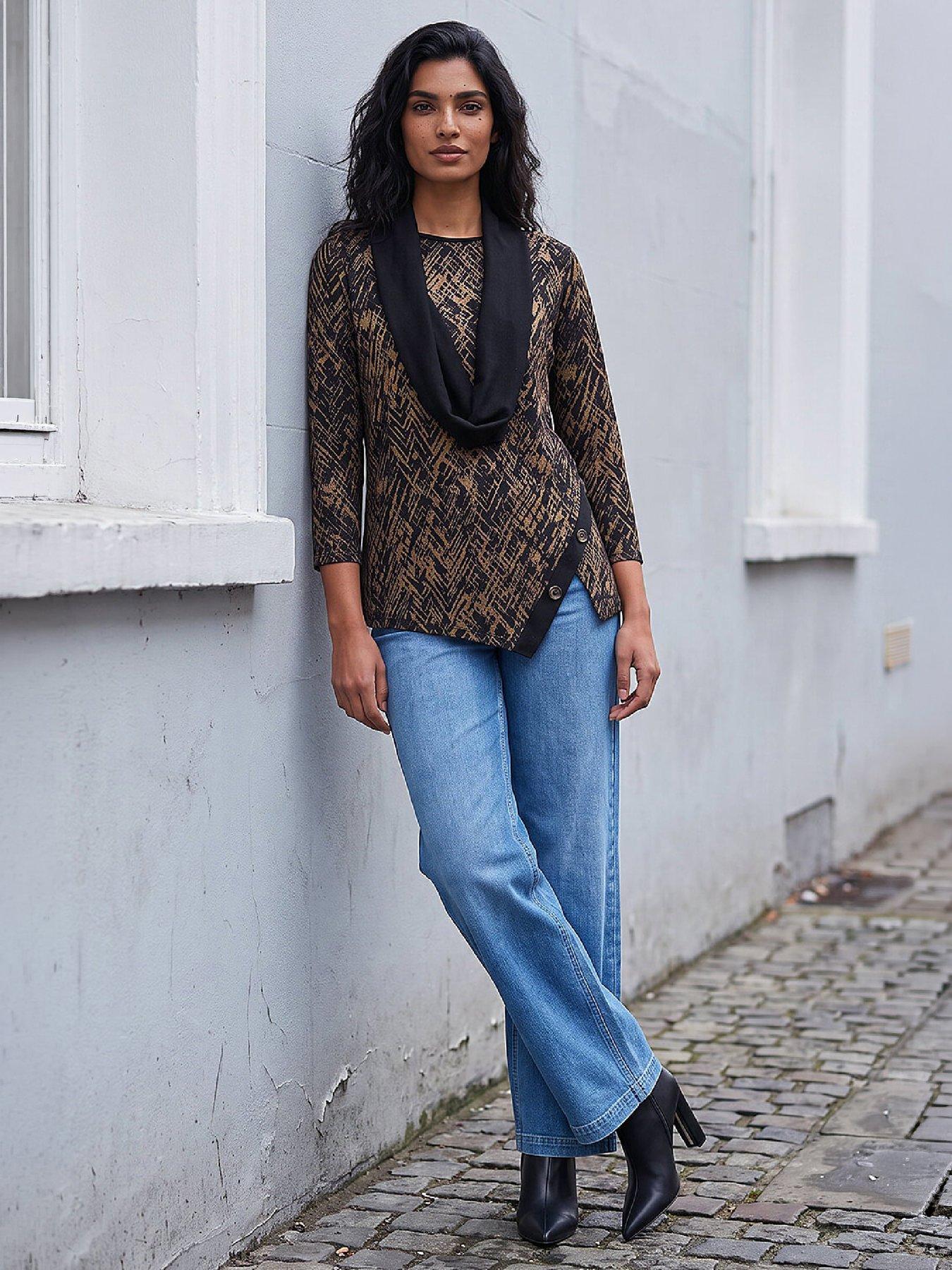 Image 4 of 4 of Roman Womens Printed Snit Scarf Tunic Top - Brown