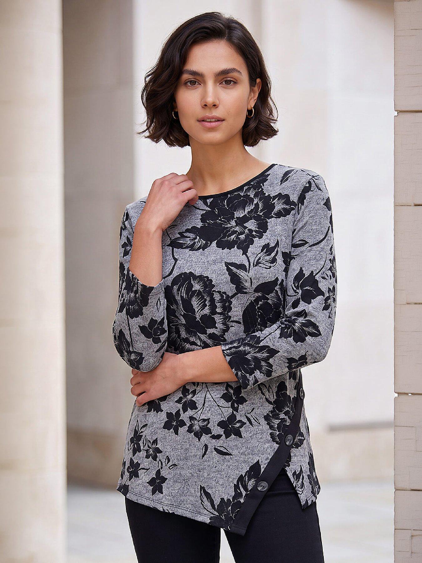 Image 1 of 4 of Roman Floral Print Snit Scarf Tunic Top