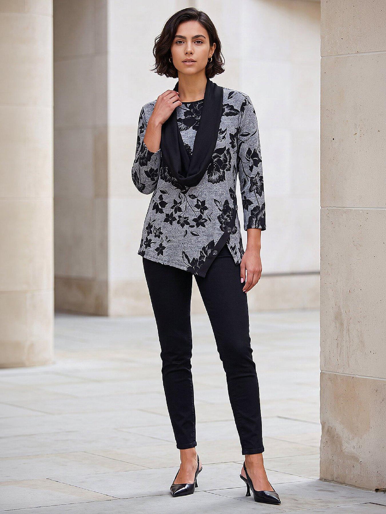 Image 3 of 4 of Roman Floral Print Snit Scarf Tunic Top