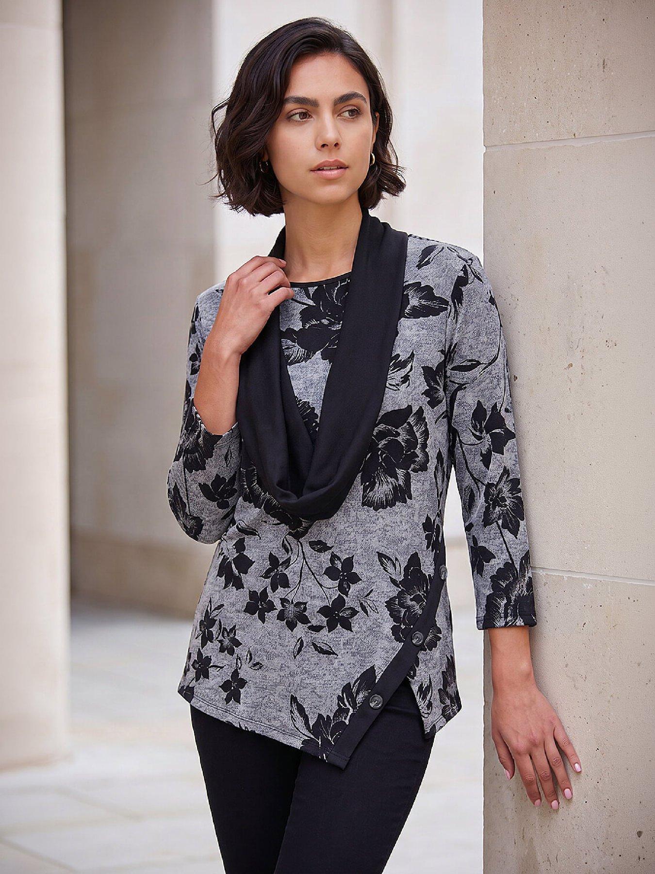 Image 4 of 4 of Roman Floral Print Snit Scarf Tunic Top