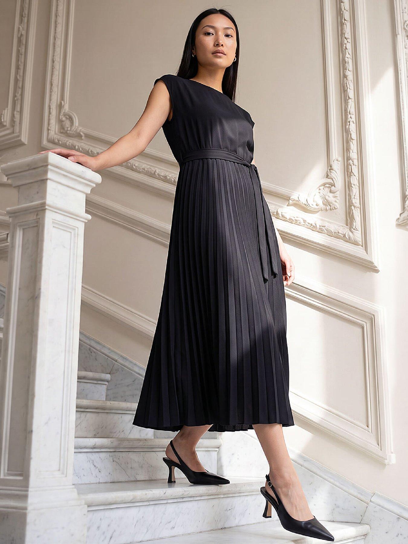 Roman Women's Pleated Tie Waist Dress in Black | Size: 12 - Image 2