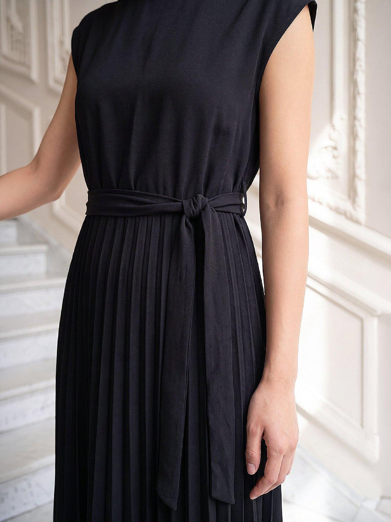 Image 2 of 4 of Roman Womens Pleated Tie Waist Dress - Black