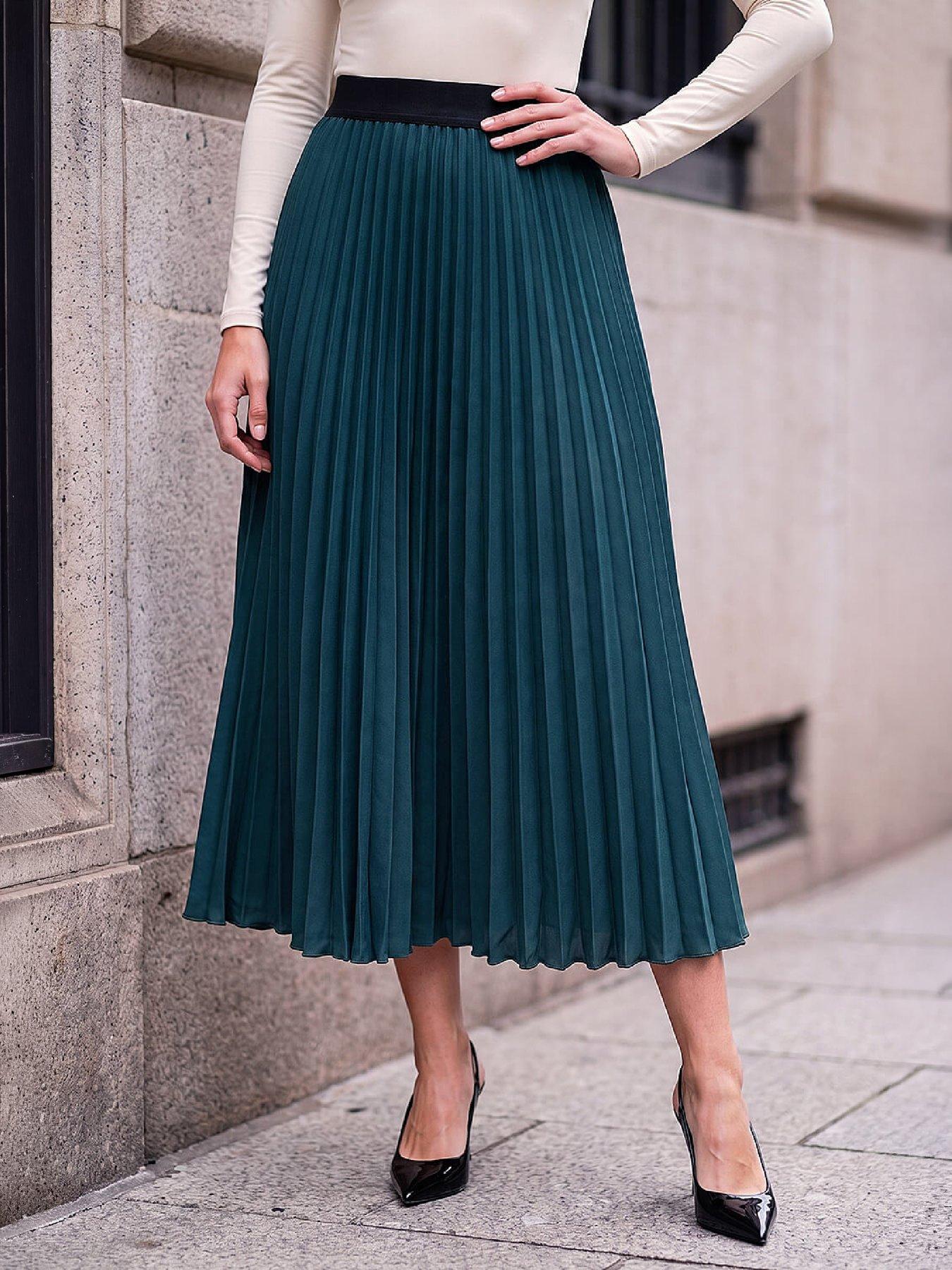Image 1 of 4 of Roman Womens Pleated Midi Skirt - Green