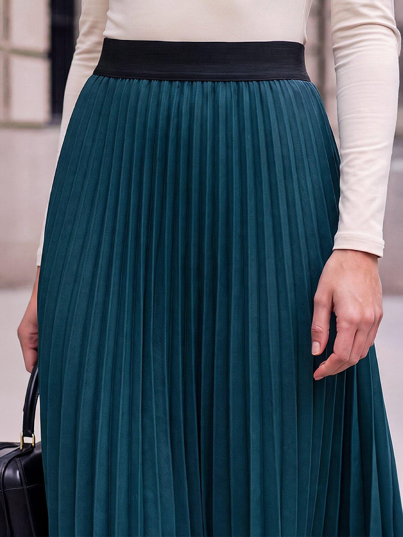 Image 2 of 4 of Roman Womens Pleated Midi Skirt - Green