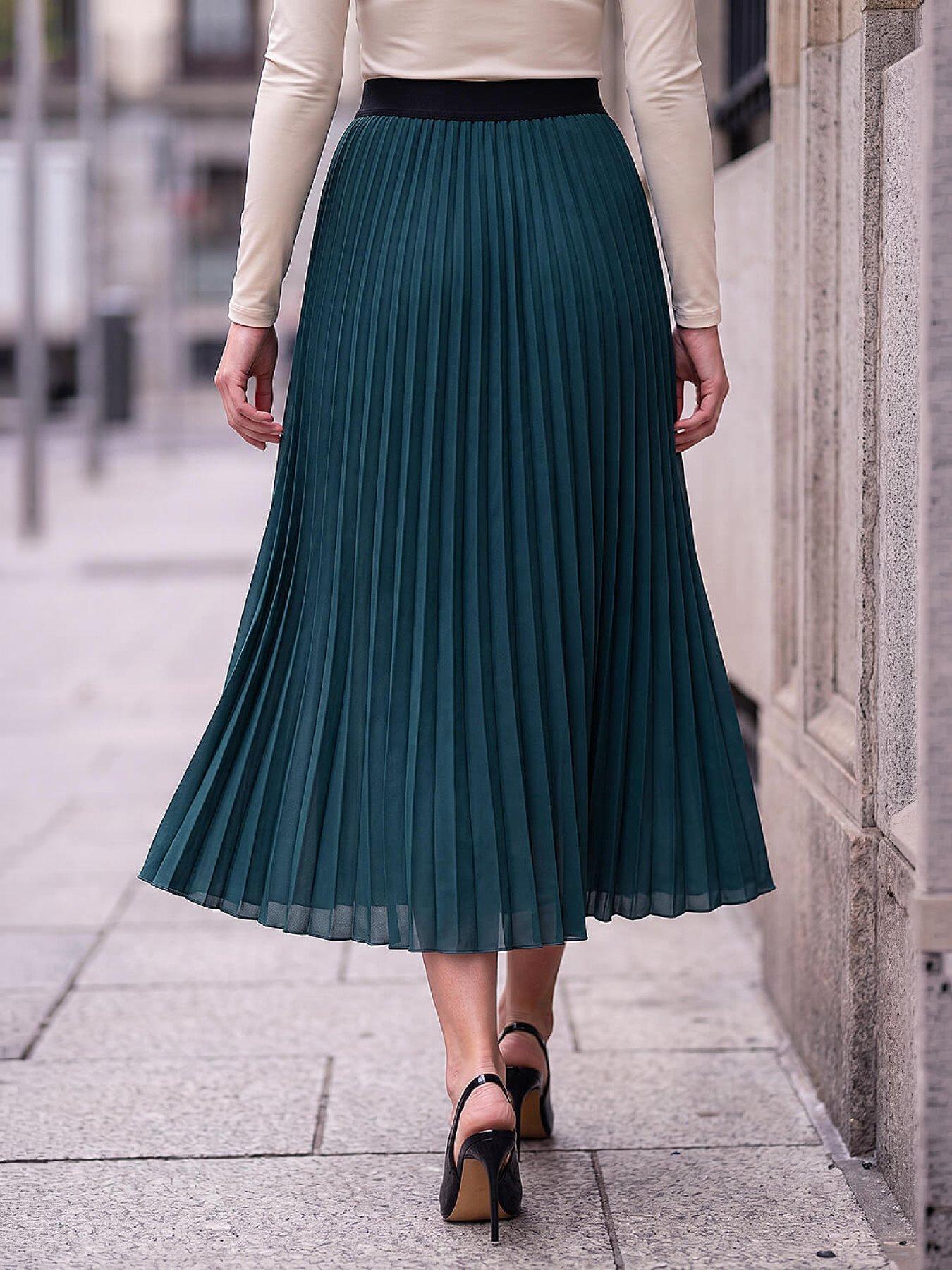 Image 3 of 4 of Roman Womens Pleated Midi Skirt - Green