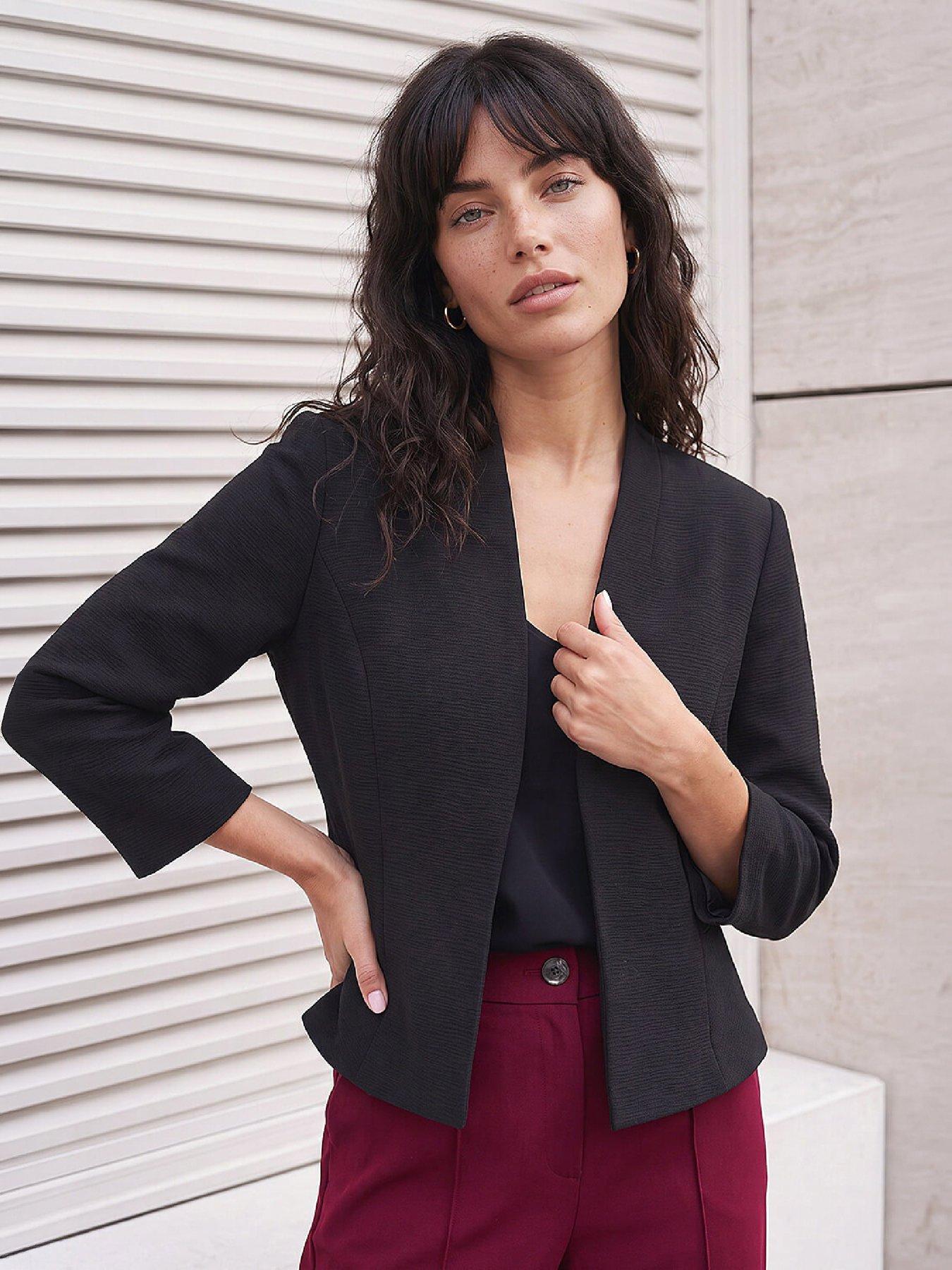 Roman Women's Black Textured Peplum Smart Jacket In | : Size 20 - Image 7