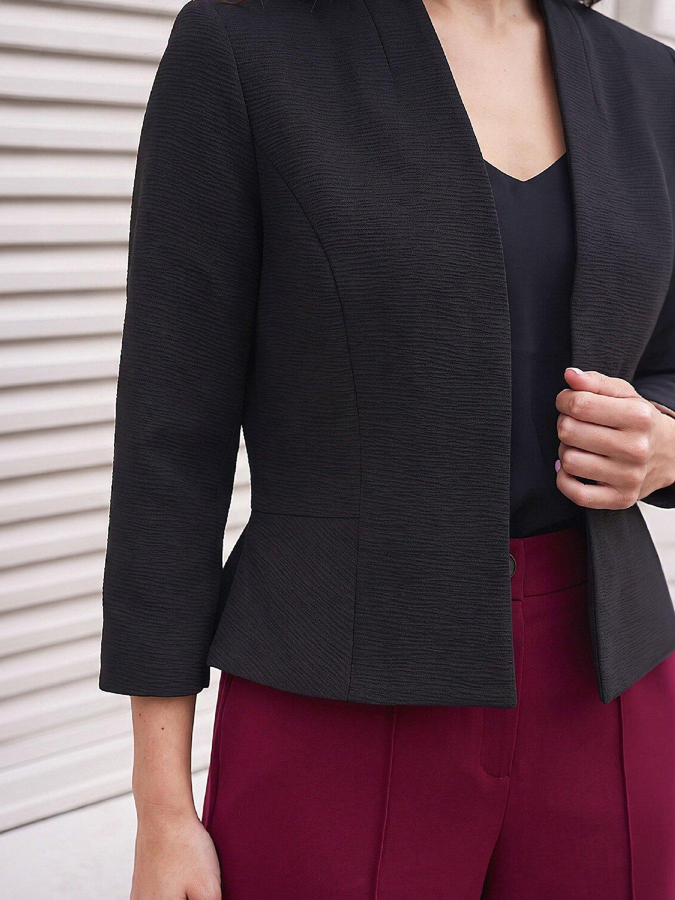Image 2 of 4 of Roman Womens Textured Peplum Smart Jacket - Black