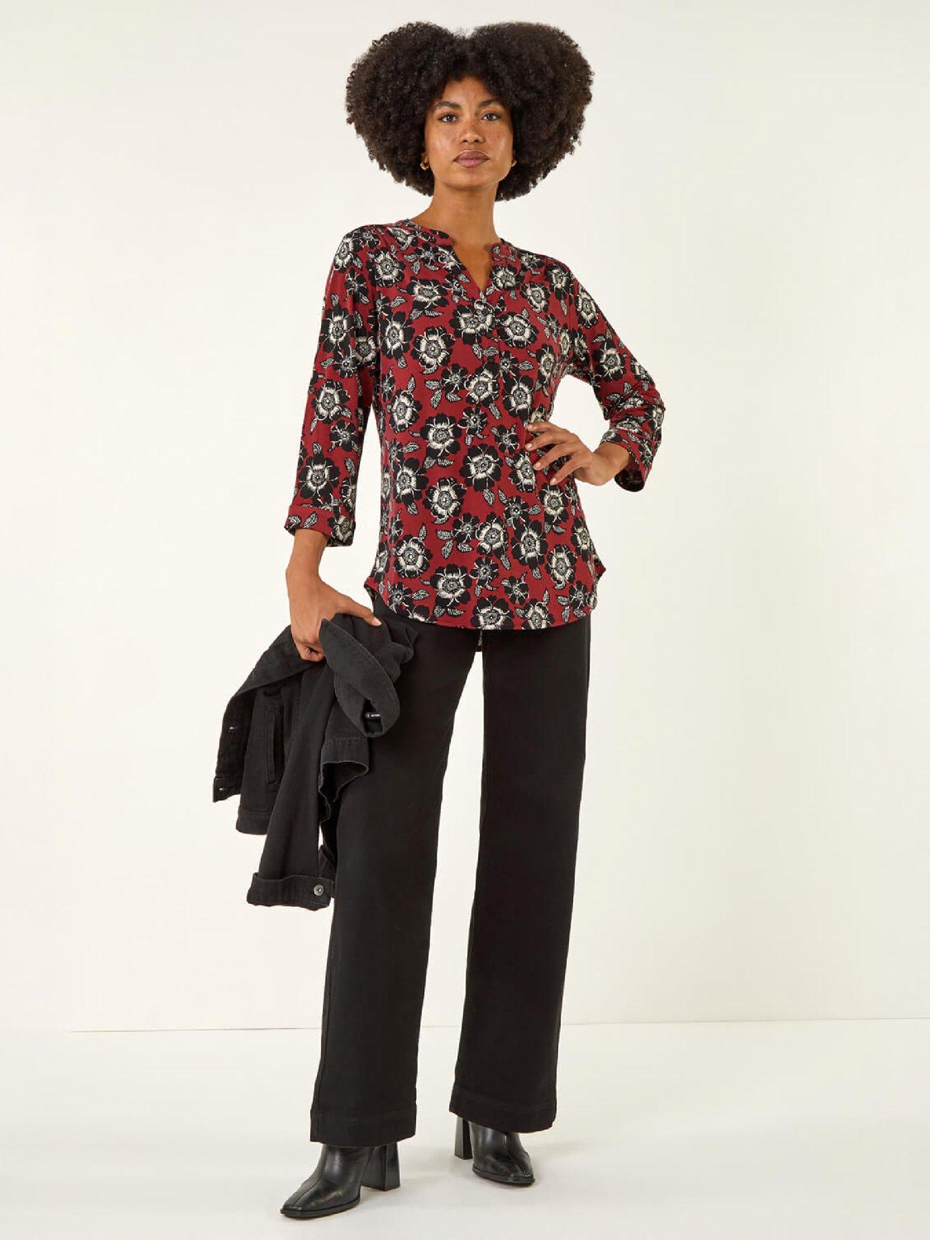 Roman Women's Orange Floral Puff Print Stretch Shirt In | : Size 10 - Image 2