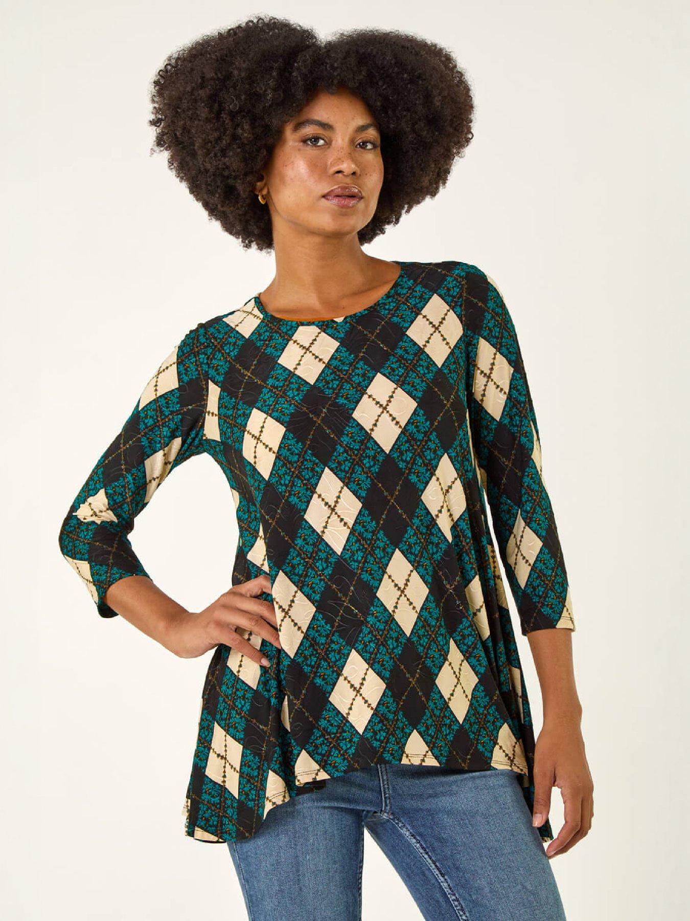 Roman Women's Jacquard Stretch Tunic Top in Teal | Size: 10 - Image 6