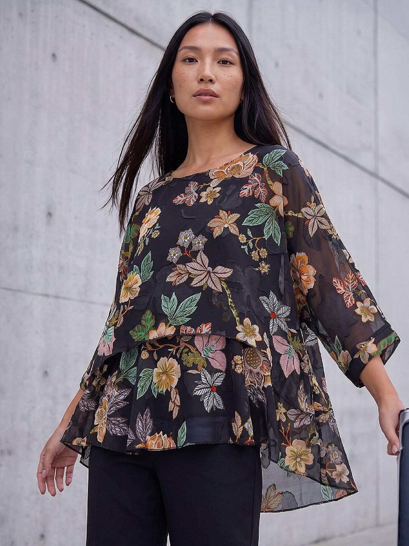 Roman Black Floral Print Overlay Top - Image 3